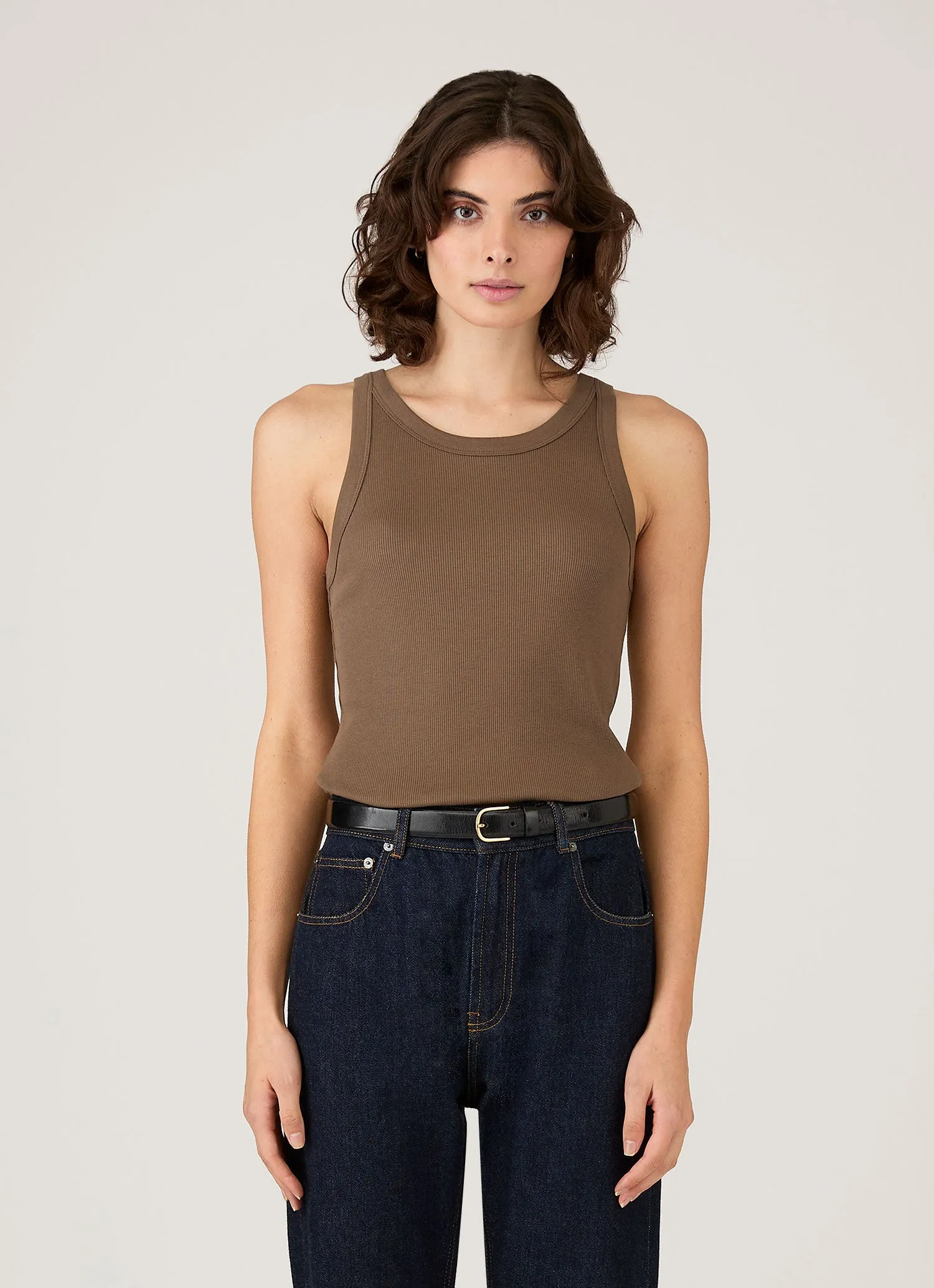 Women's Ribbed Tank Top in Dark Cedar sold by Sunspel