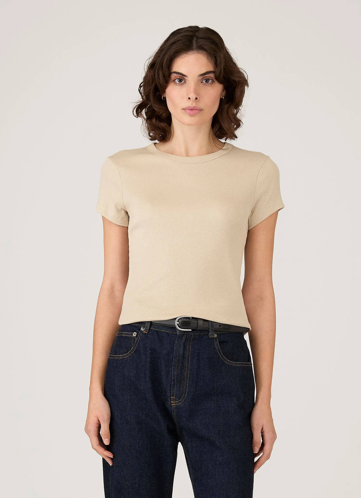 Women's Ribbed T-shirt in Hazelwood sold by Sunspel