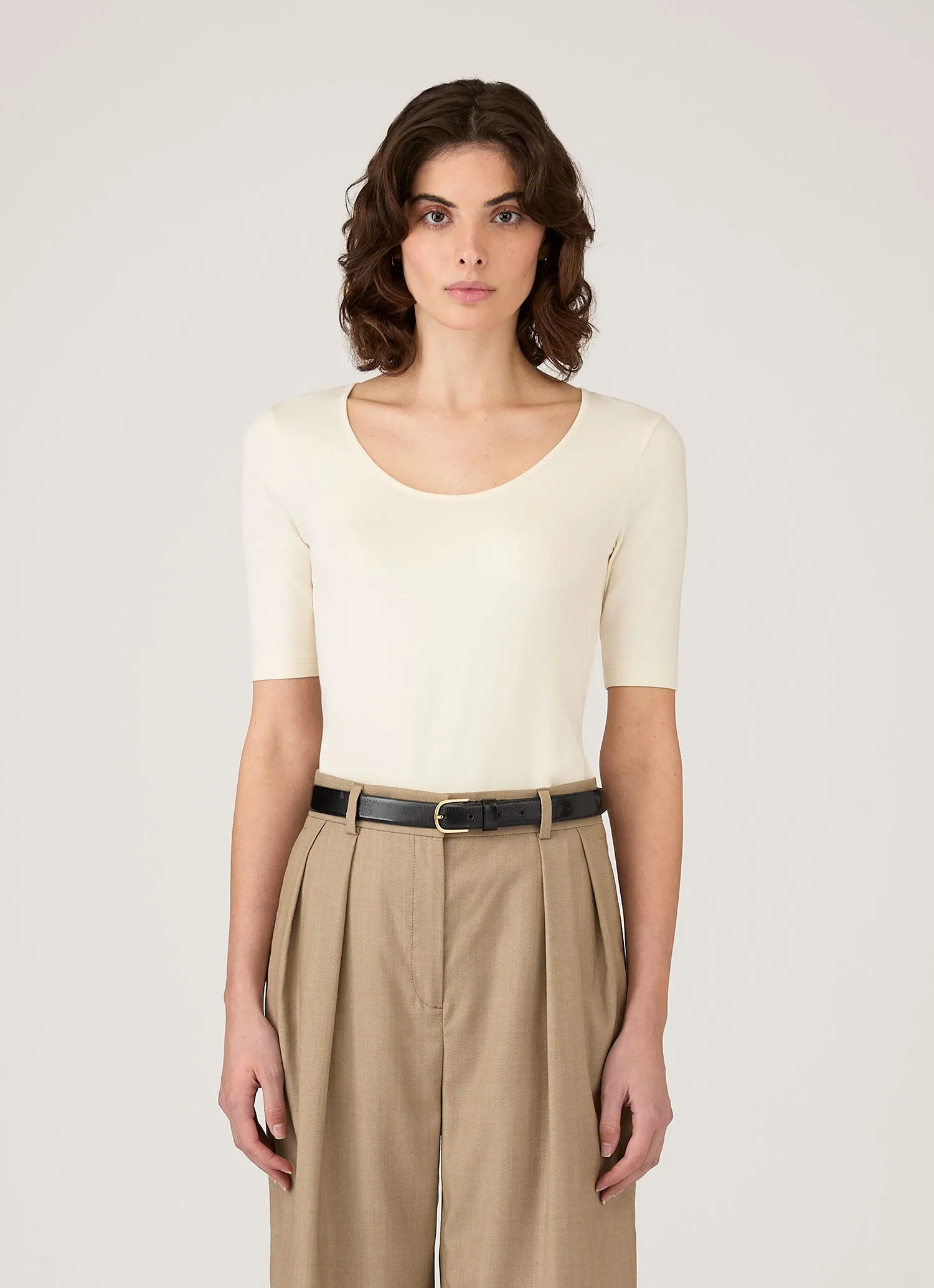 Women's Stretch Cotton Scoop Top in Ecru sold by Sunspel