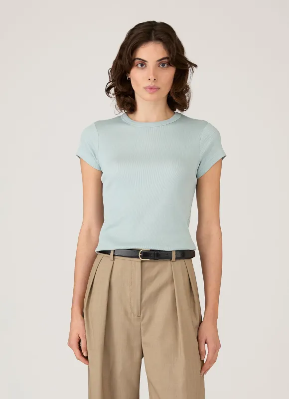 Women's Ribbed T-shirt in Peppermint sold by Sunspel
