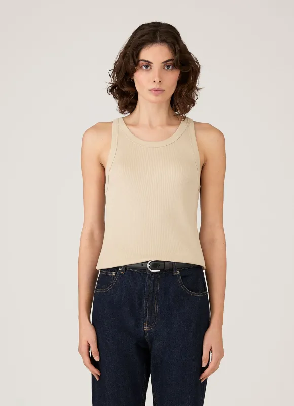 Women's Ribbed Tank Top in Hazelwood sold by Sunspel