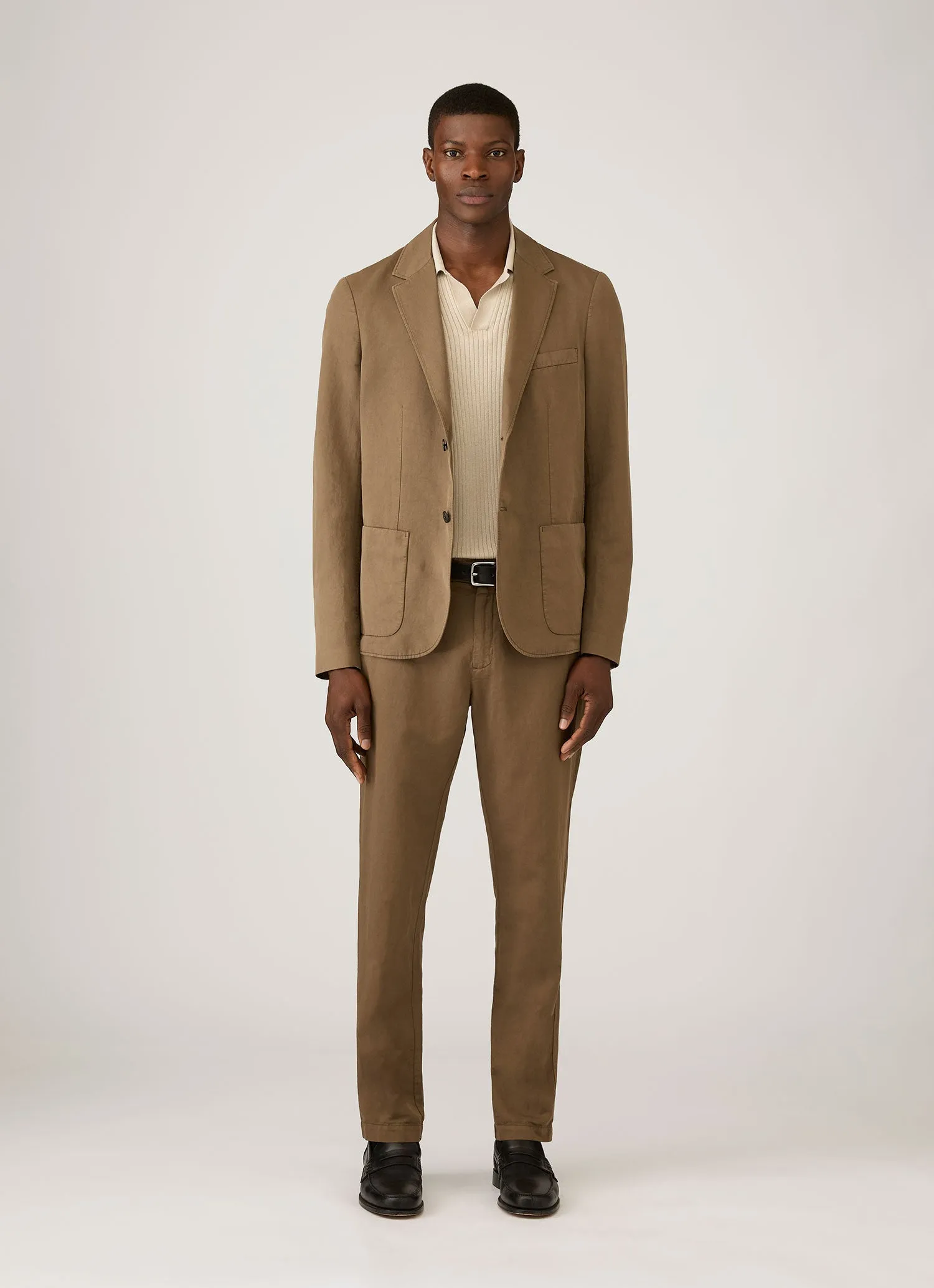 Men's Long Sleeve Fine Rib Silk Cotton Polo Shirt in Hazelwood sold by Sunspel product image thumbnail 3