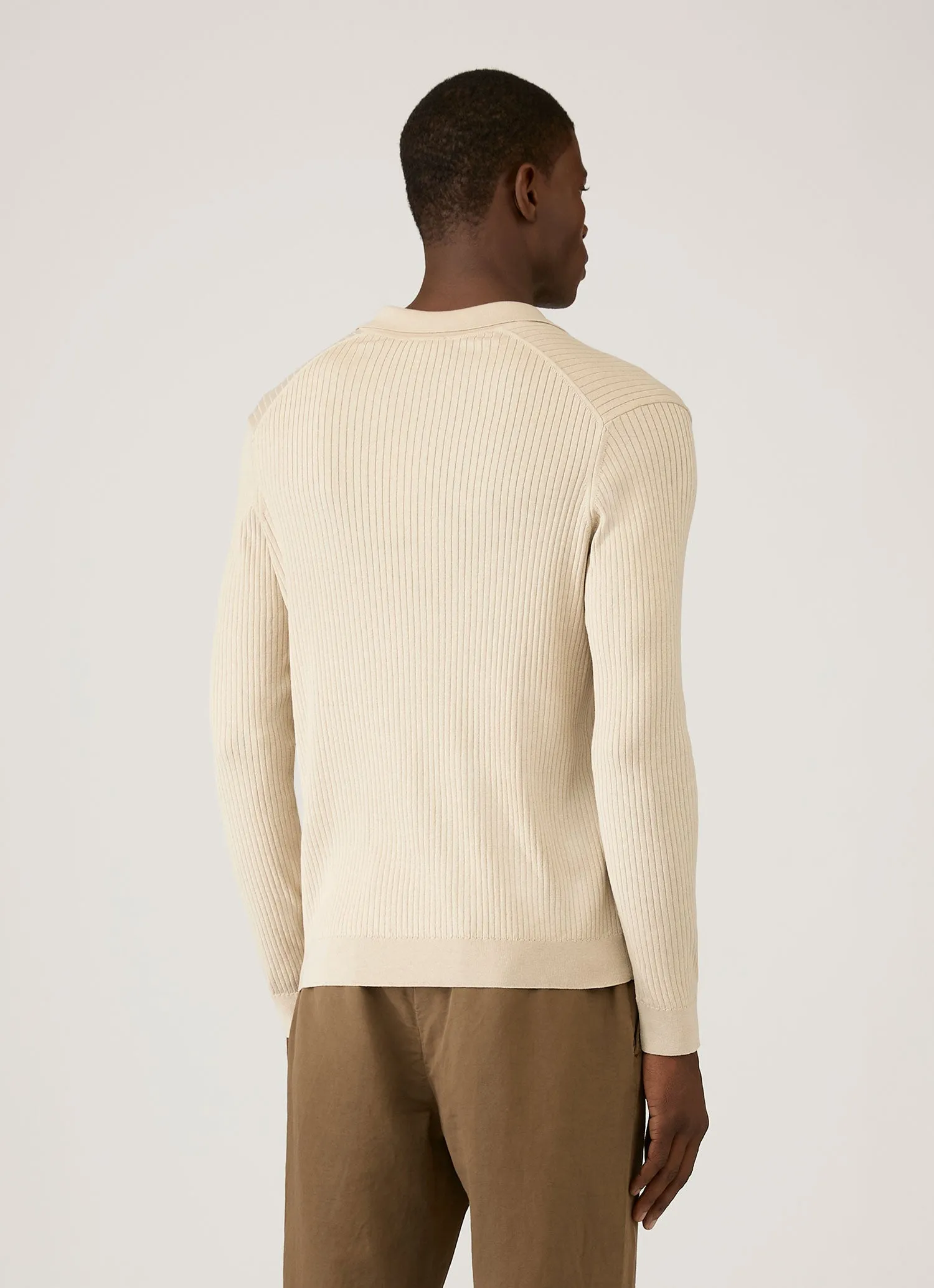 Men's Long Sleeve Fine Rib Silk Cotton Polo Shirt in Hazelwood sold by Sunspel product image thumbnail 5