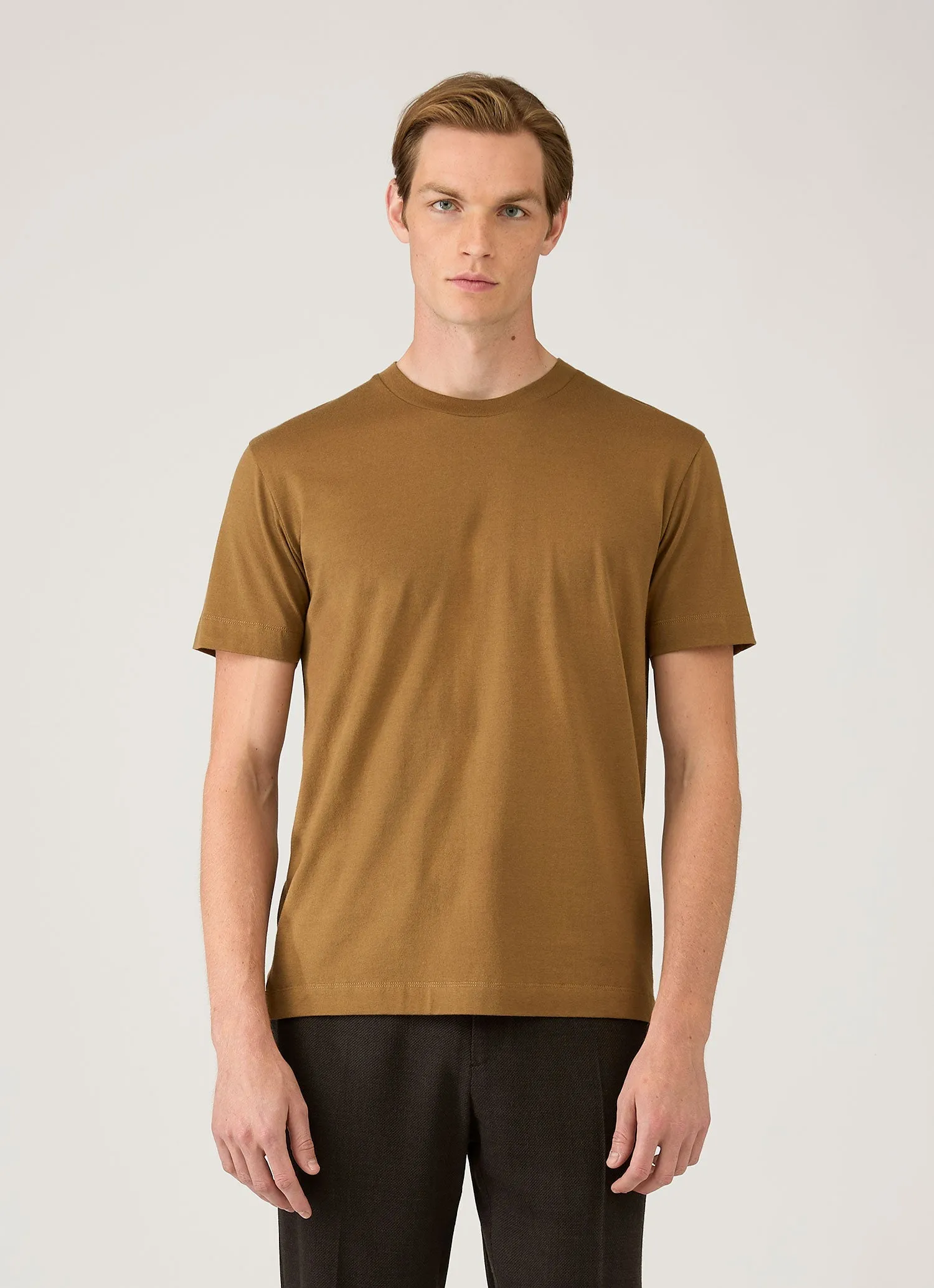 Men's Silk Cotton Cashmere T-shirt in Walnut sold by Sunspel product image thumbnail 2