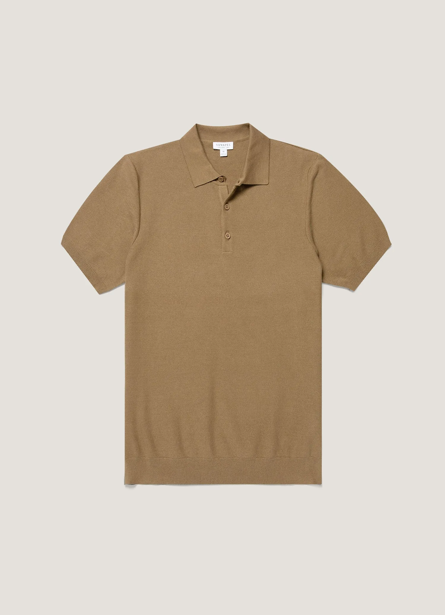 Men's Cotton Knit Polo Shirt in Dark Stone sold by Sunspel