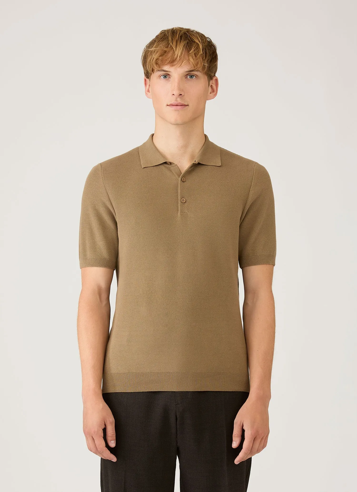 Men's Cotton Knit Polo Shirt in Dark Stone sold by Sunspel product image thumbnail 2