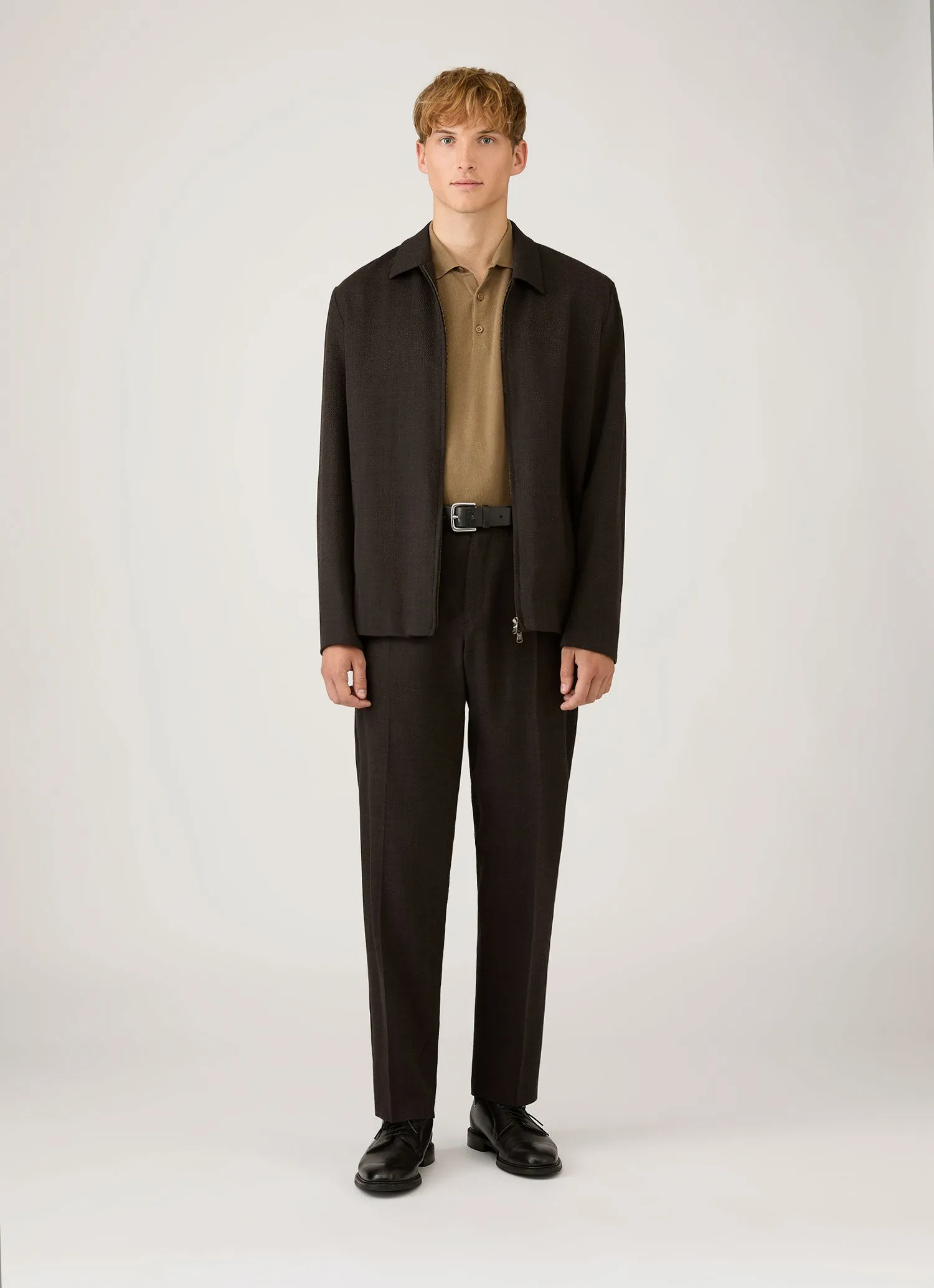 Men's Cotton Knit Polo Shirt in Dark Stone sold by Sunspel product image thumbnail 3