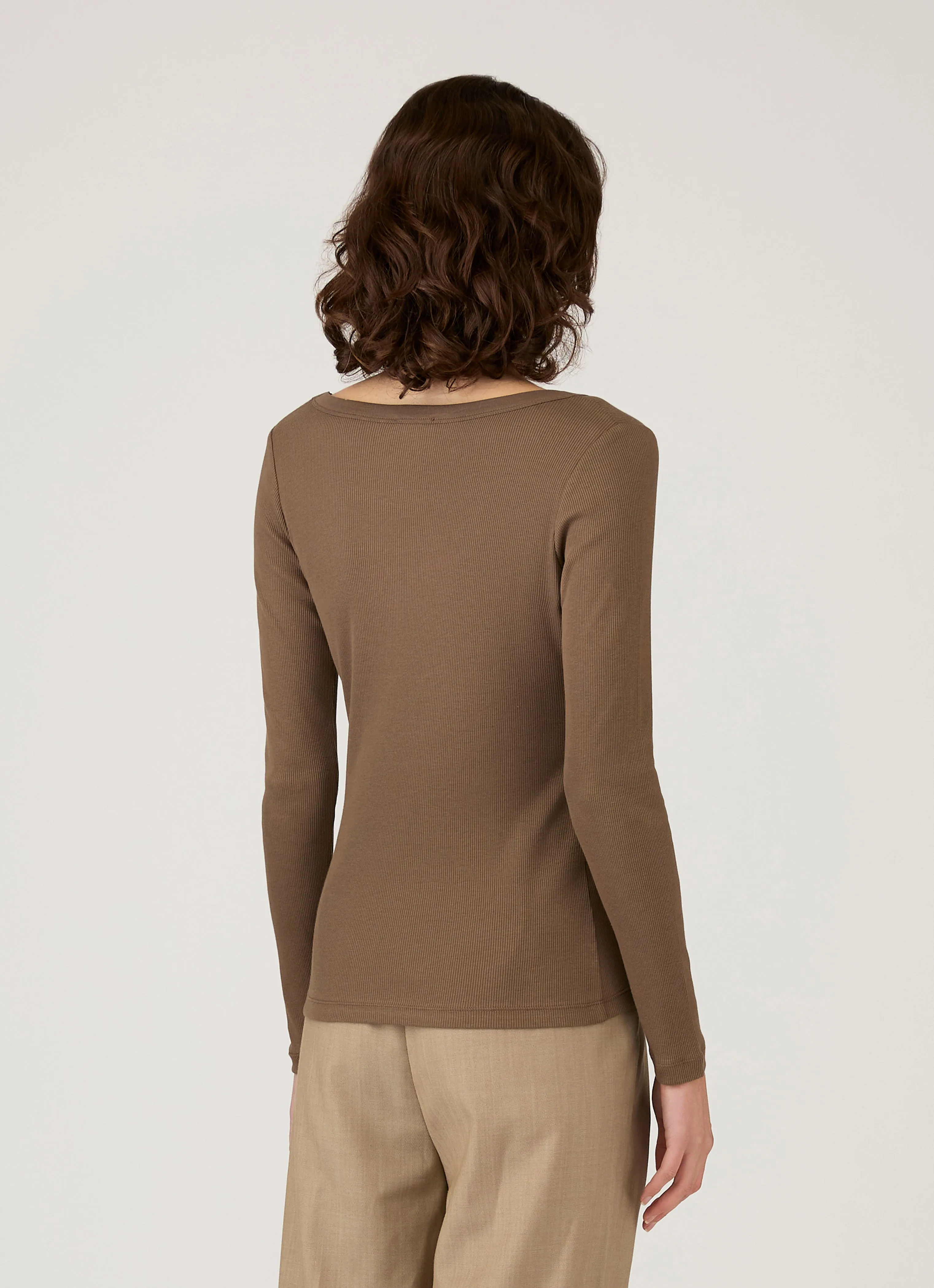 Women's Ribbed Scoop Neck T-shirt in Dark Cedar sold by Sunspel product image thumbnail 3