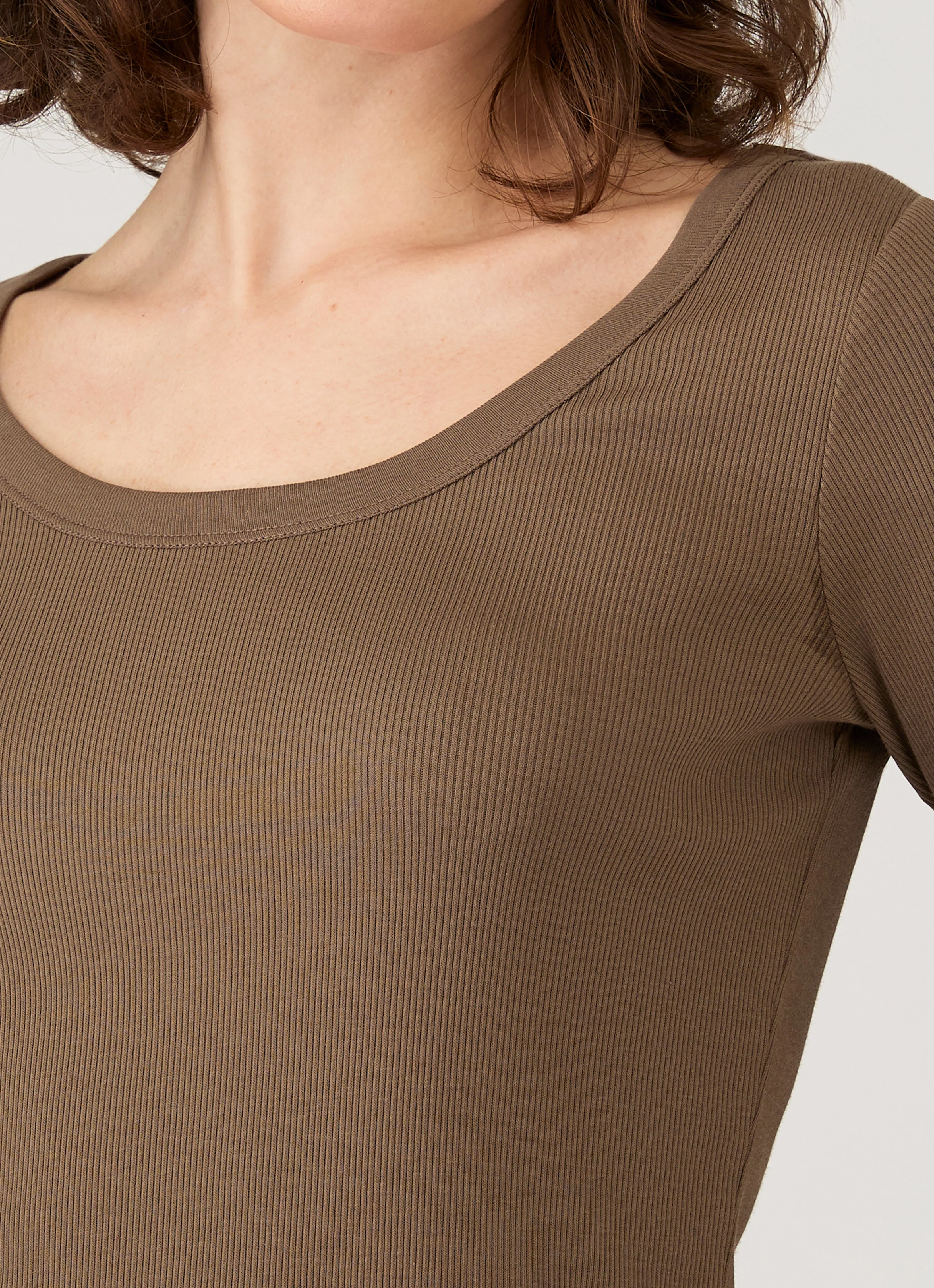 Women's Ribbed Scoop Neck T-shirt in Dark Cedar sold by Sunspel product image thumbnail 4