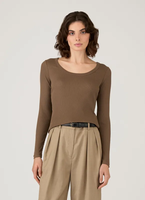 Women's Ribbed Scoop Neck T-shirt in Dark Cedar sold by Sunspel