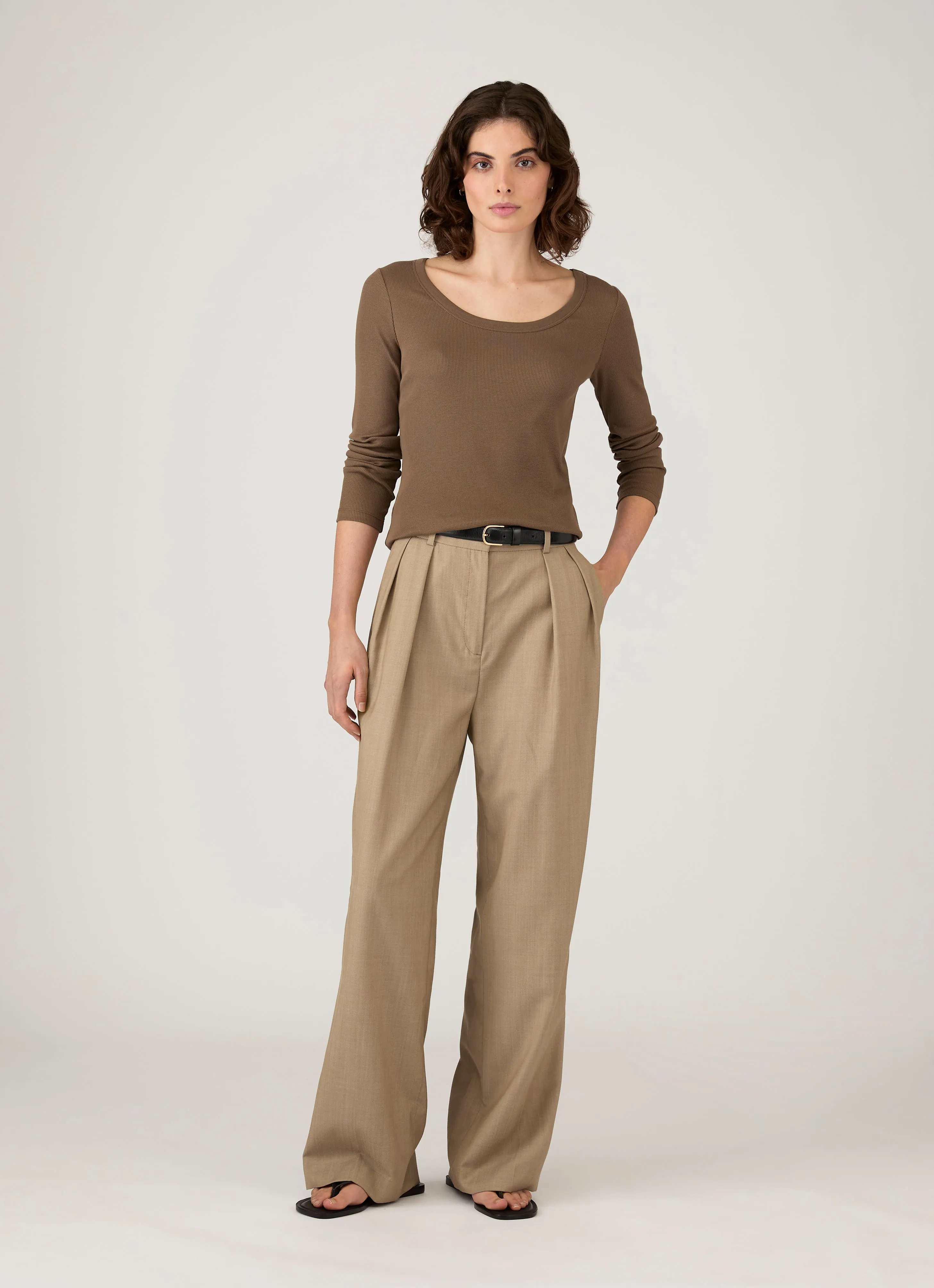 Women's Ribbed Scoop Neck T-shirt in Dark Cedar sold by Sunspel product image thumbnail 2