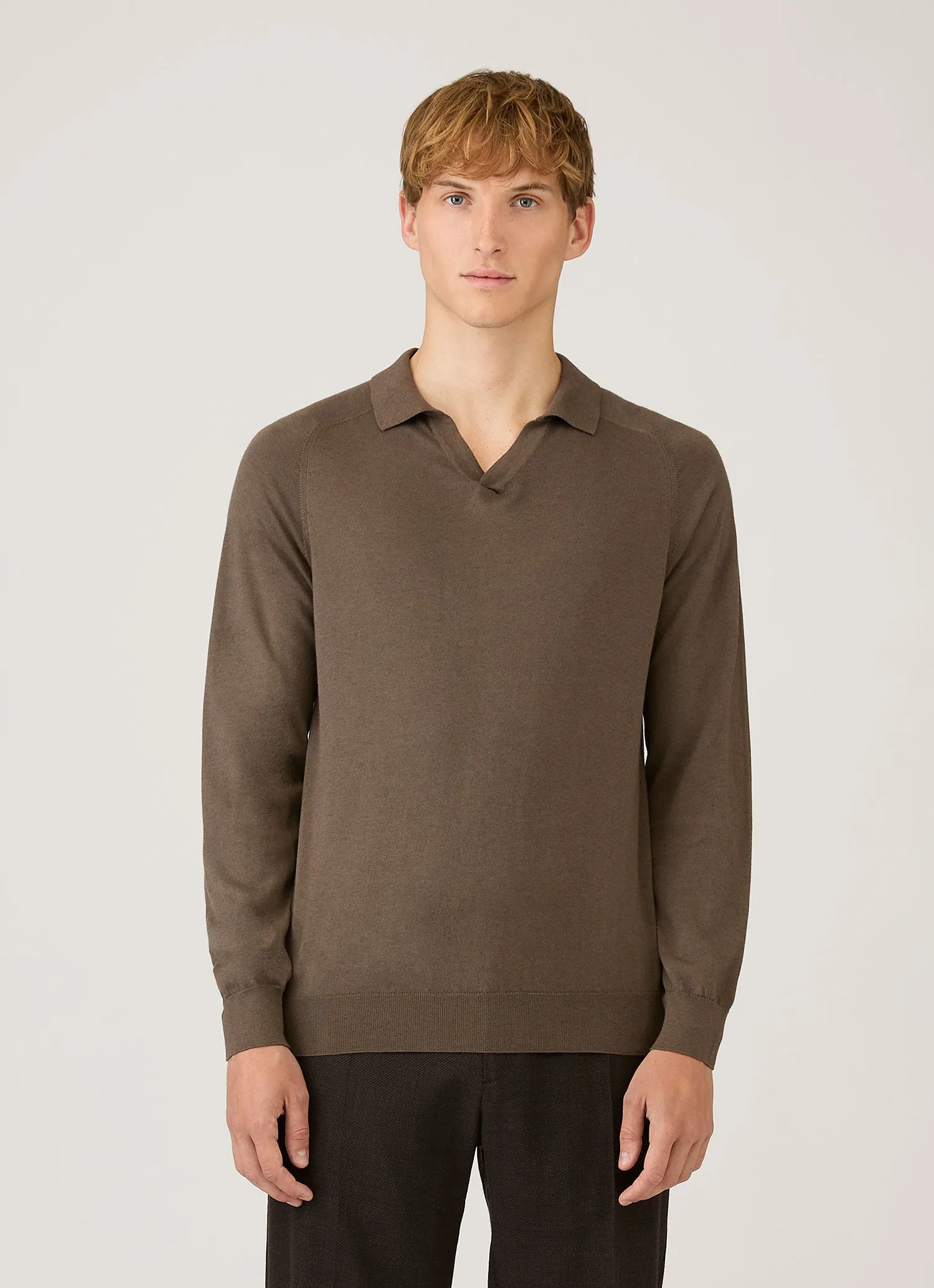 Men's Sea Island Cashmere Knitted Polo in Bark sold by Sunspel product image thumbnail 2