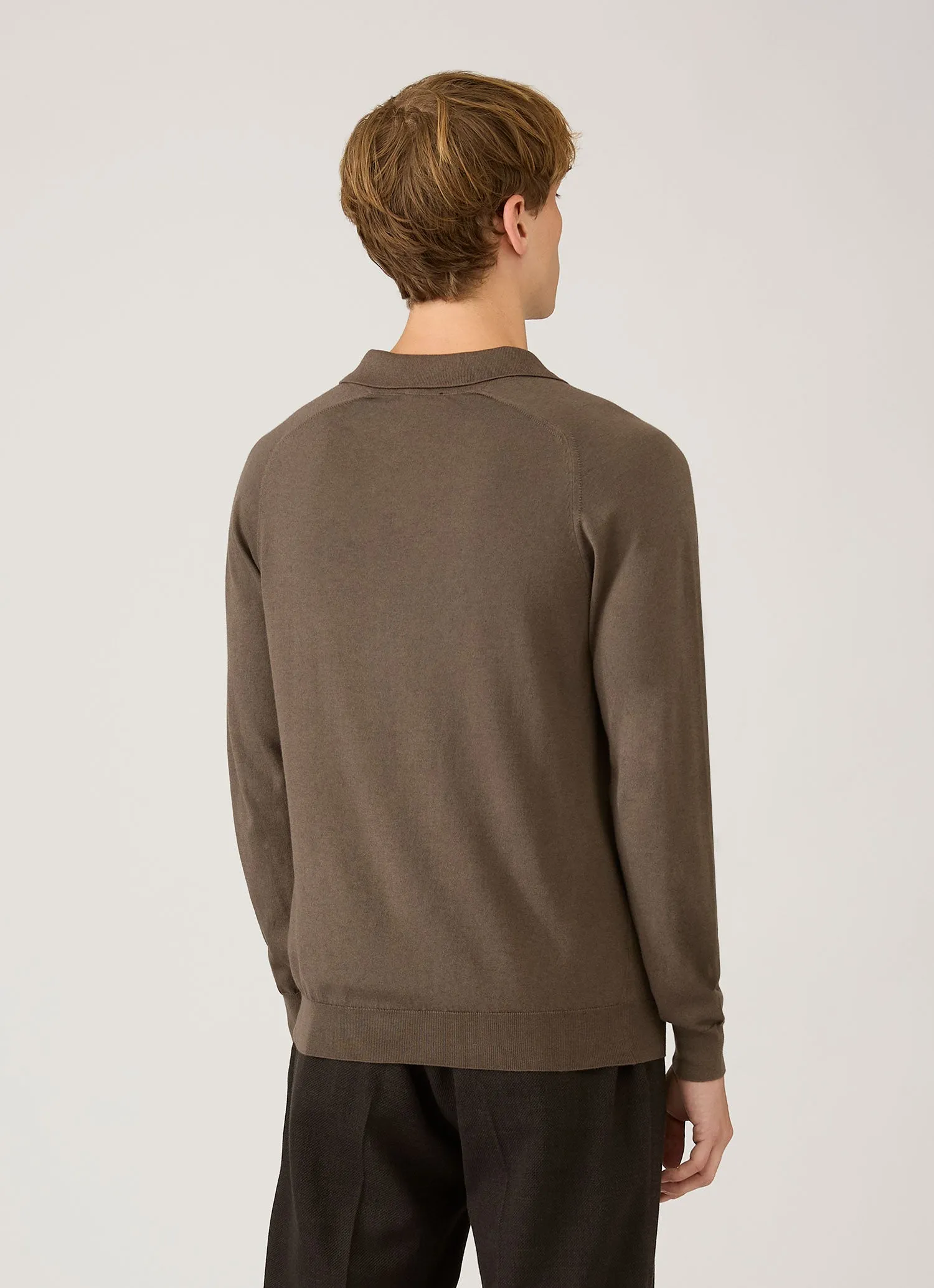Men's Sea Island Cashmere Knitted Polo in Bark sold by Sunspel product image thumbnail 5