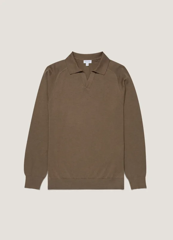 Men's Sea Island Cashmere Knitted Polo in Bark sold by Sunspel