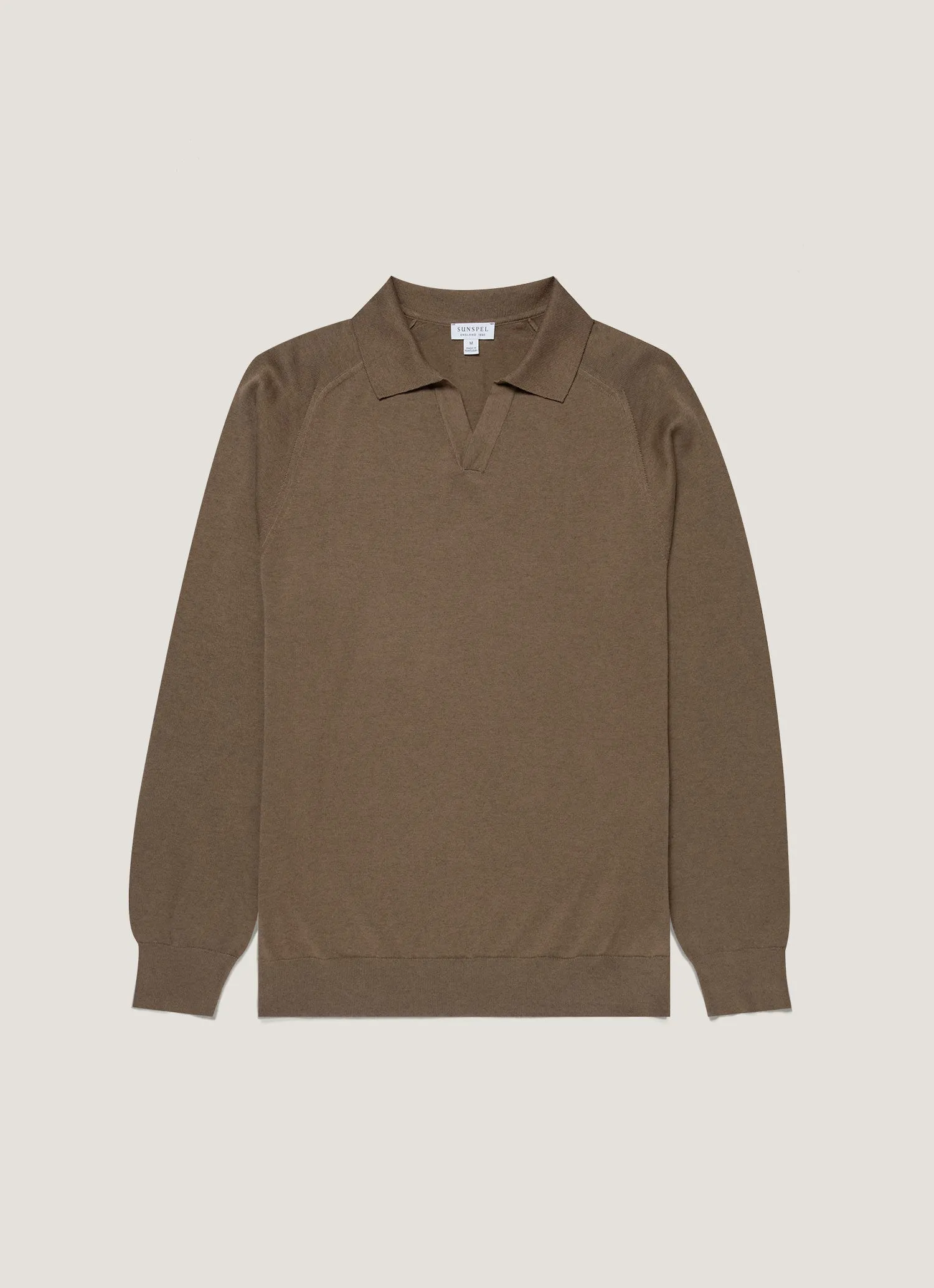Men's Sea Island Cashmere Knitted Polo in Bark sold by Sunspel