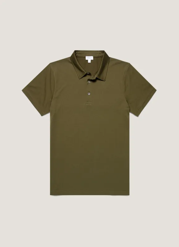 Men's Classic Jersey Polo Shirt in Deep Olive sold by Sunspel