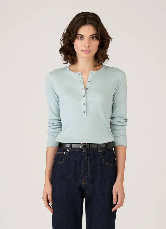Women's Ribbed Henley in Peppermint sold by Sunspel