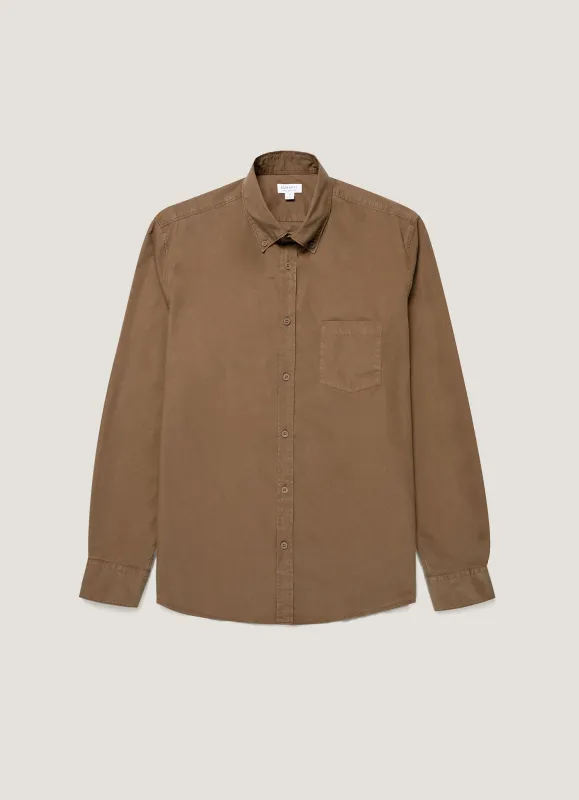 Men's Button Down Poplin Shirt in Dark Cedar sold by Sunspel