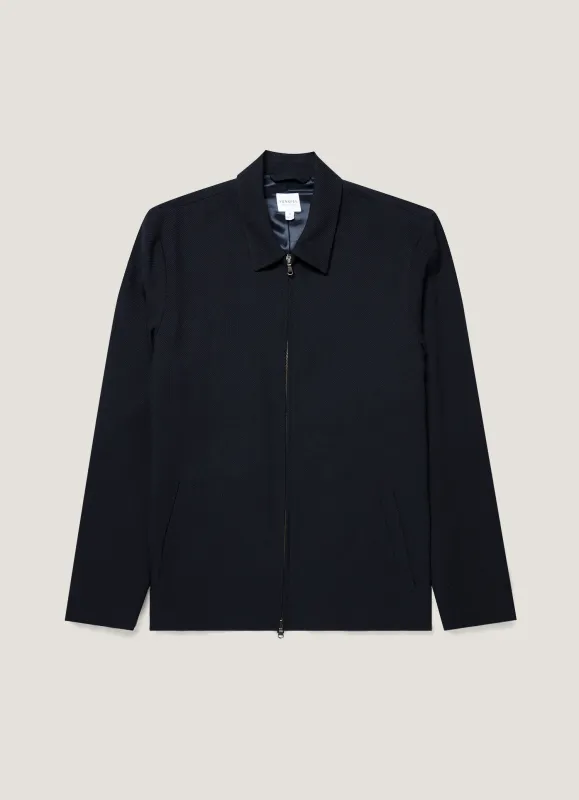 Men's Light Textured Wool Harrington Jacket in Navy sold by Sunspel