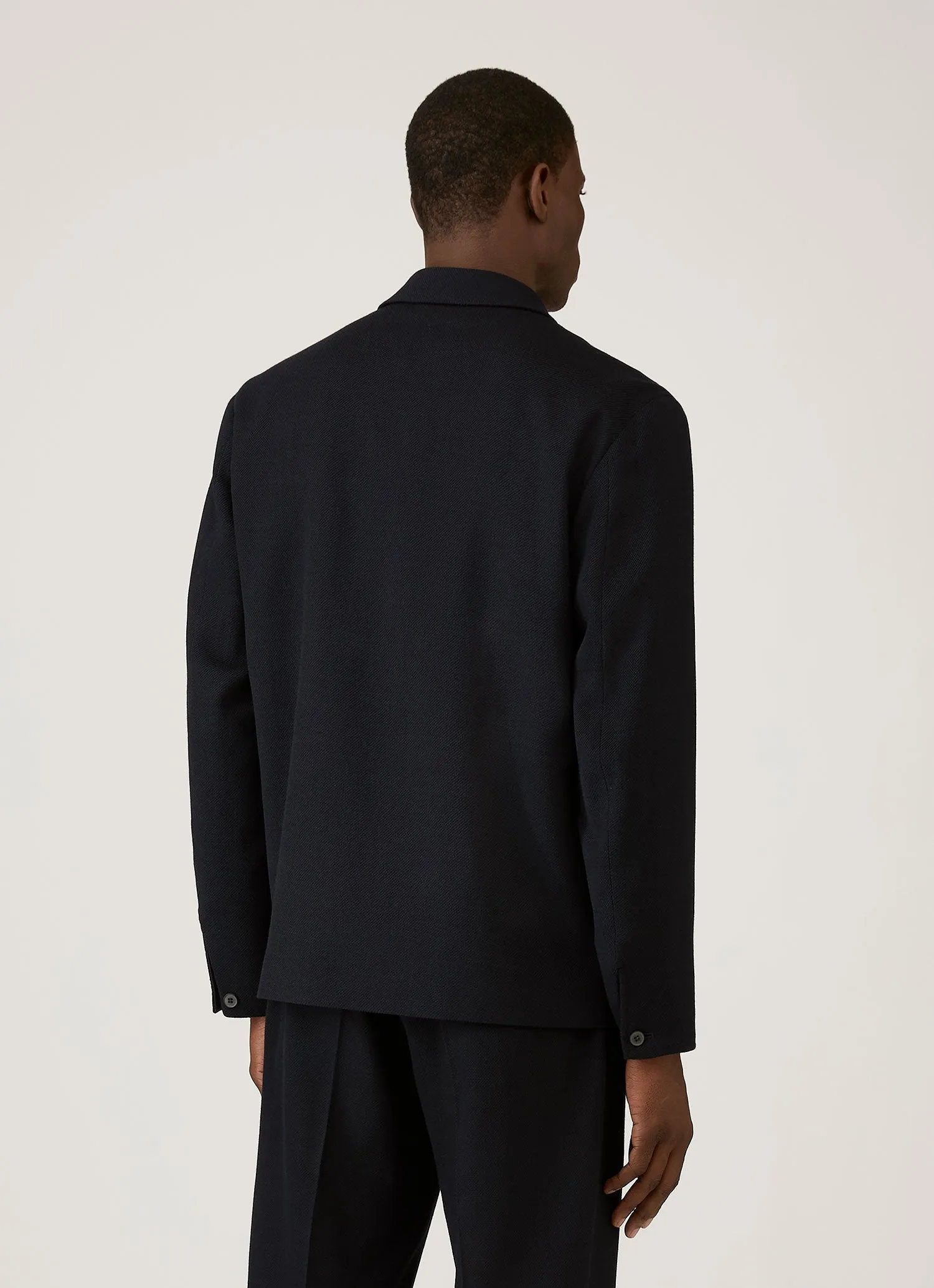 Men's Light Textured Wool Harrington Jacket in Navy sold by Sunspel product image thumbnail 5