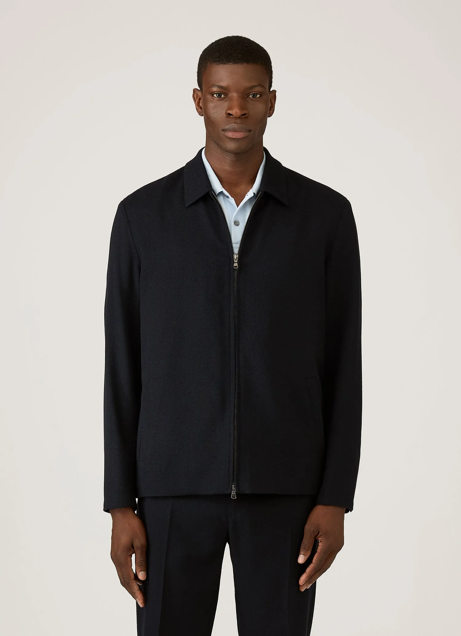 Men's Light Textured Wool Harrington Jacket in Navy sold by Sunspel product image thumbnail 2