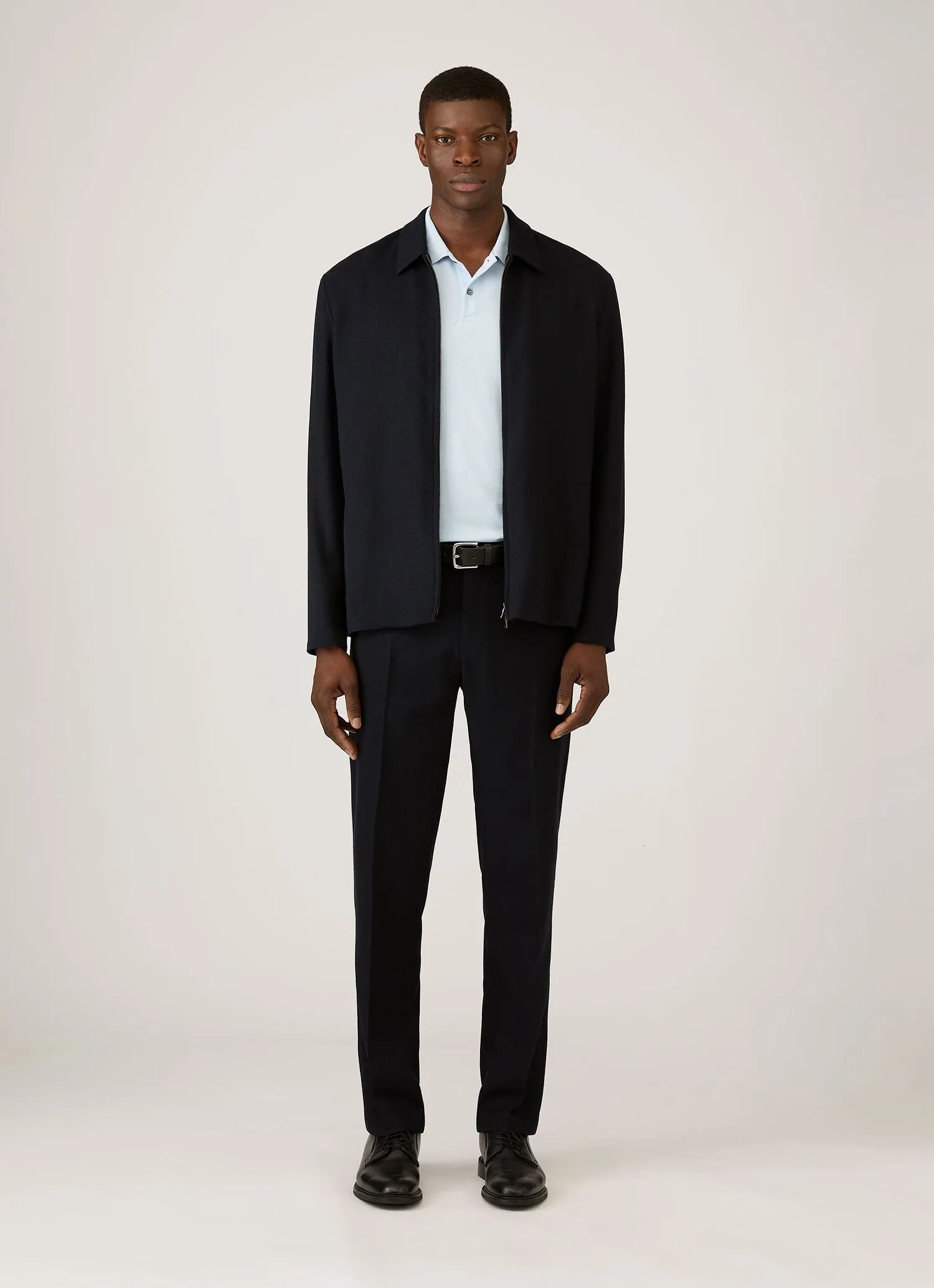 Men's Light Textured Wool Harrington Jacket in Navy sold by Sunspel product image thumbnail 3