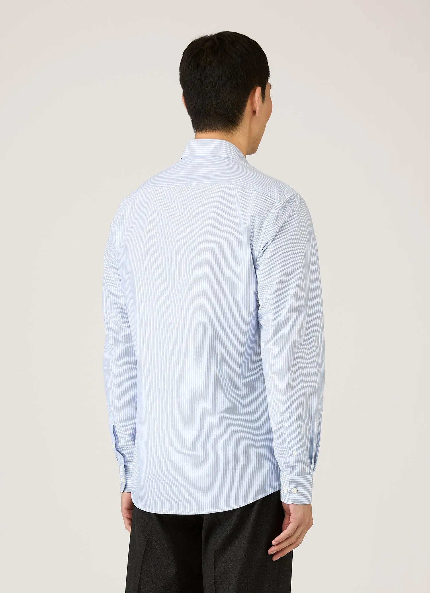 Men's Poplin Shirt in White/Blue/Navy sold by Sunspel product image thumbnail 5