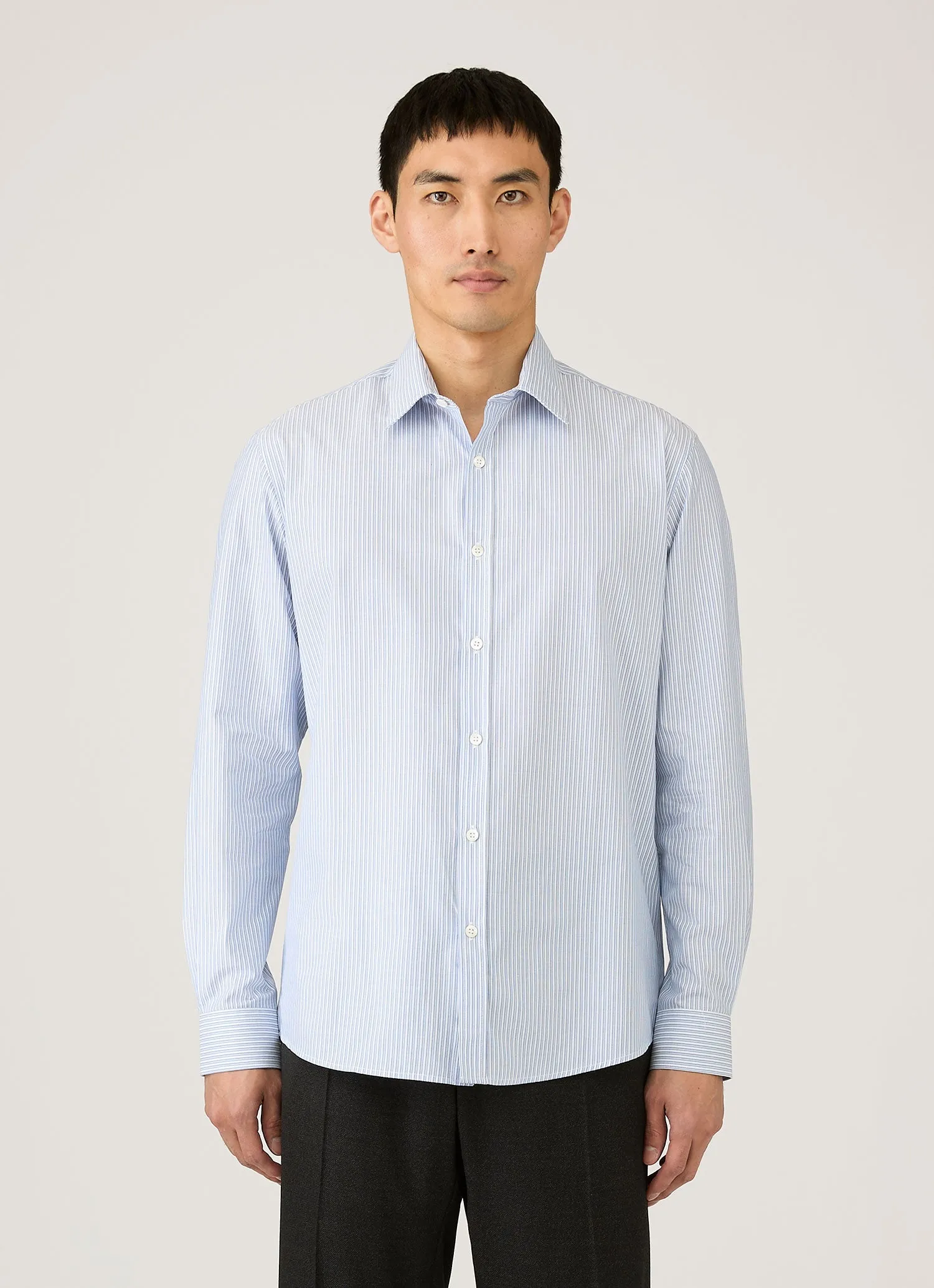 Men's Poplin Shirt in White/Blue/Navy sold by Sunspel product image thumbnail 2