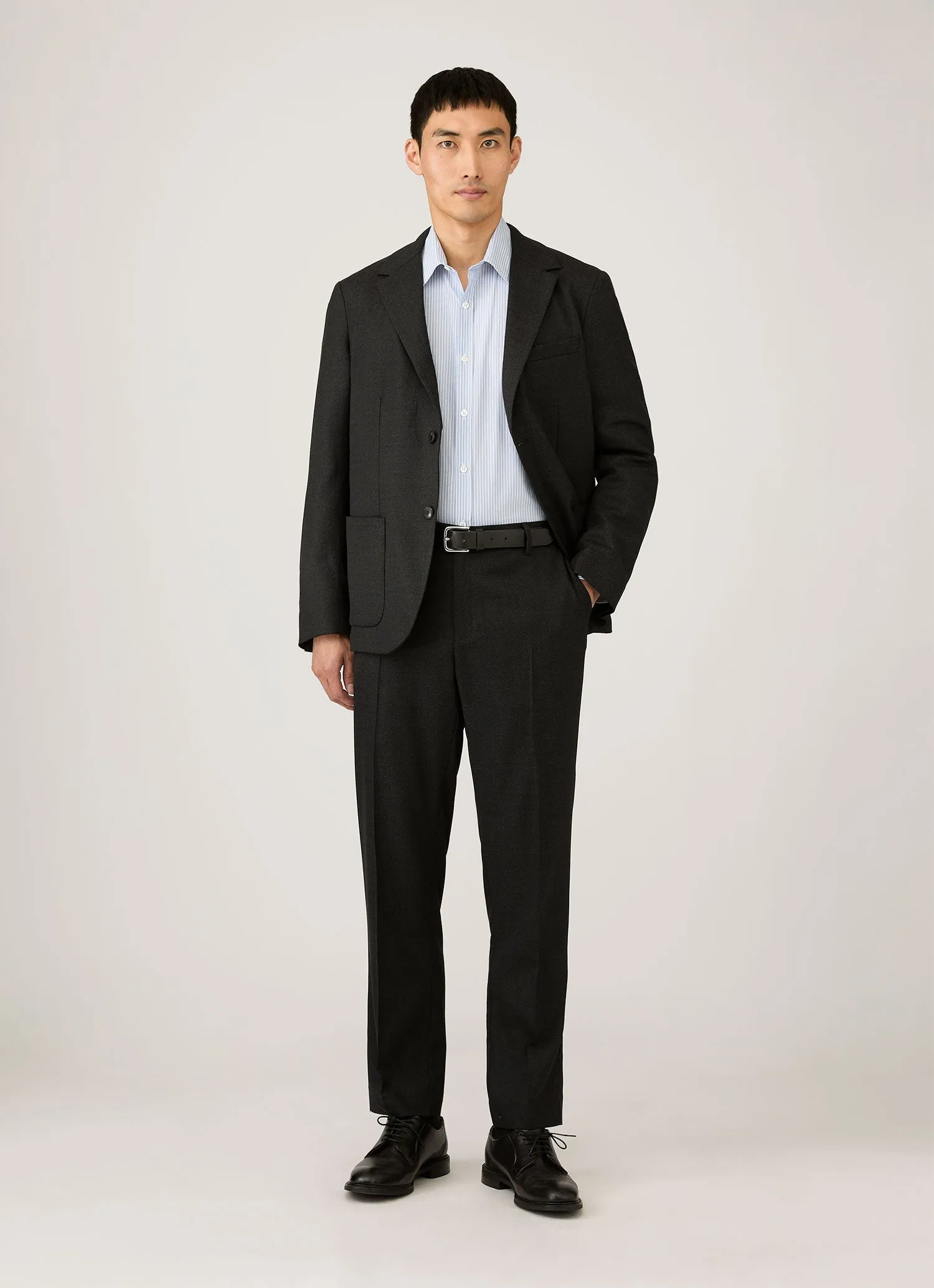 Men's Poplin Shirt in White/Blue/Navy sold by Sunspel product image thumbnail 3