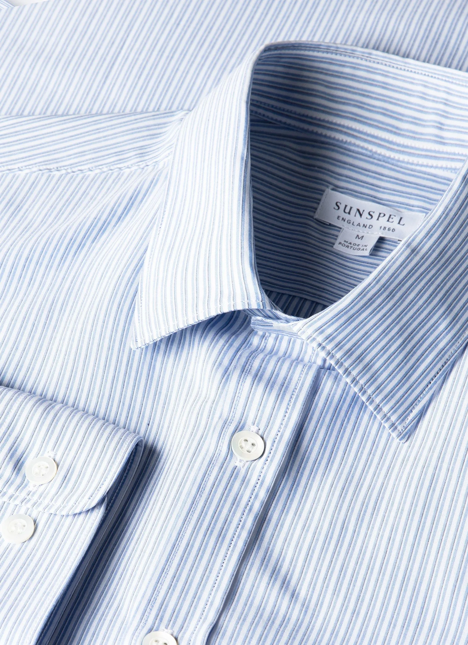 Men's Poplin Shirt in White/Blue/Navy sold by Sunspel product image thumbnail 4