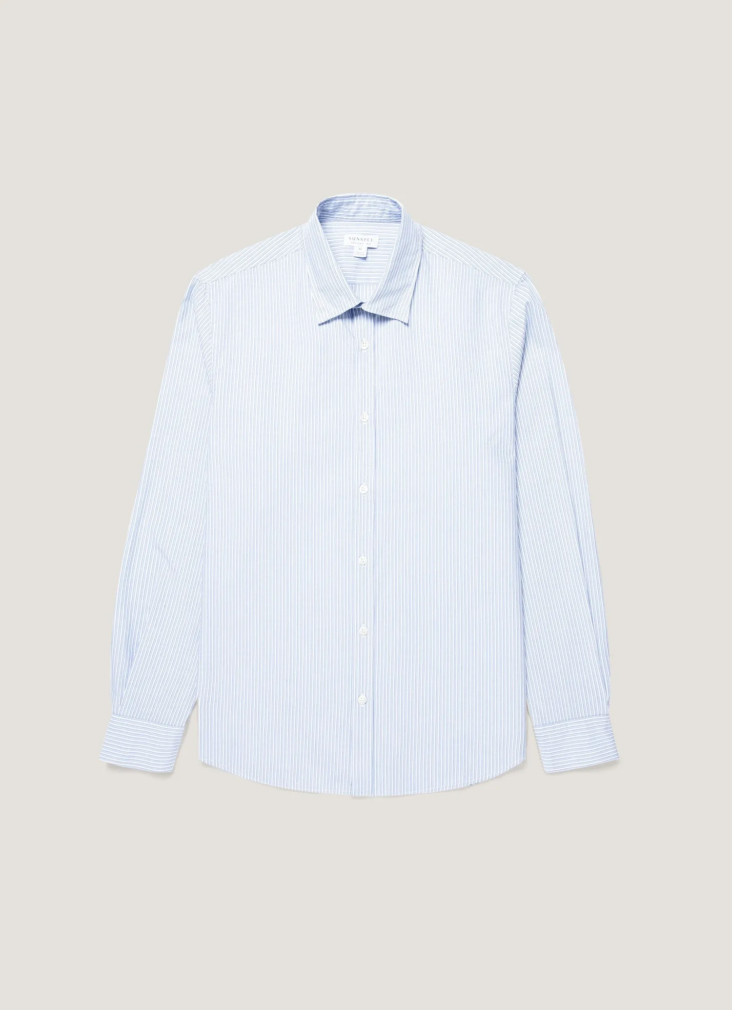 Men's Poplin Shirt in White/Blue/Navy sold by Sunspel
