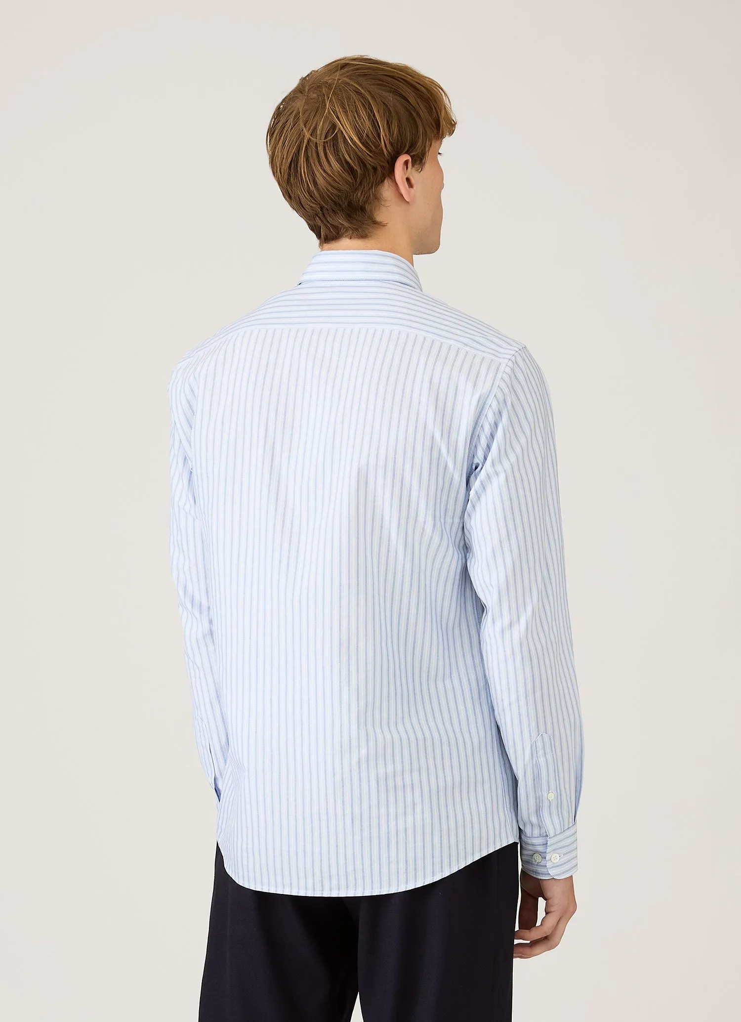 Men's Poplin Shirt in Sky Blue/White/Navy sold by Sunspel product image thumbnail 5