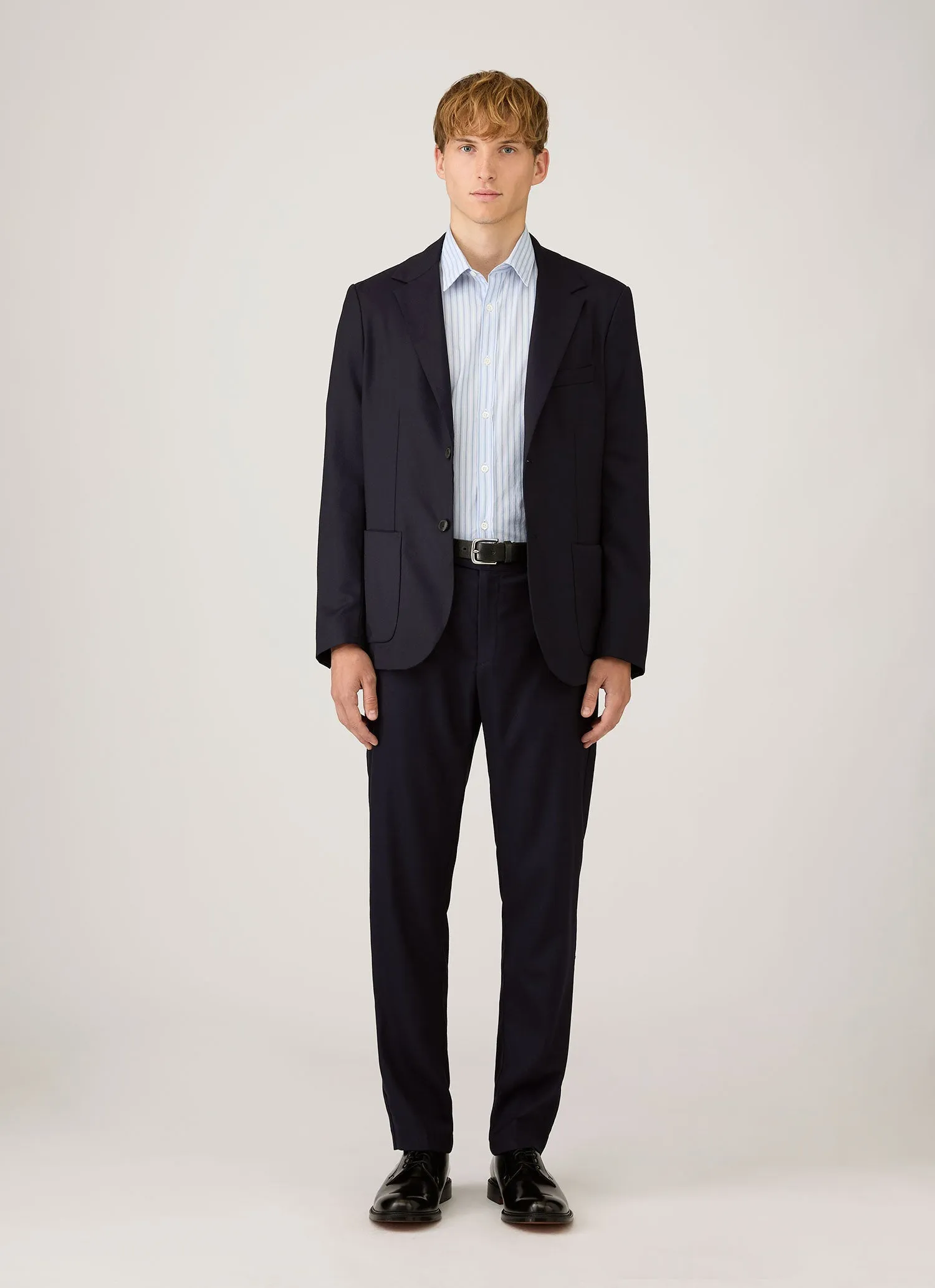 Men's Poplin Shirt in Sky Blue/White/Navy sold by Sunspel product image thumbnail 3