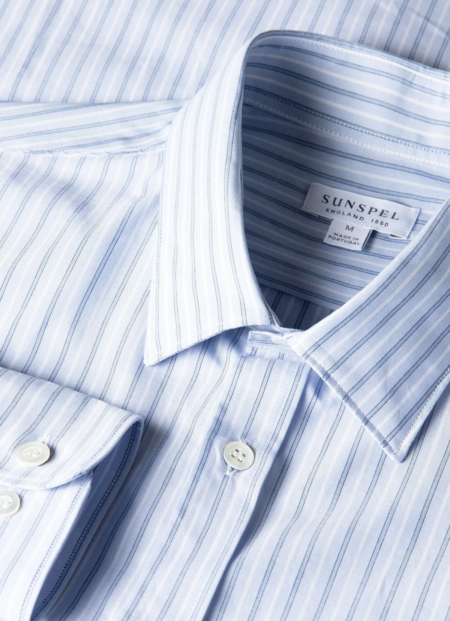 Men's Poplin Shirt in Sky Blue/White/Navy sold by Sunspel product image thumbnail 4