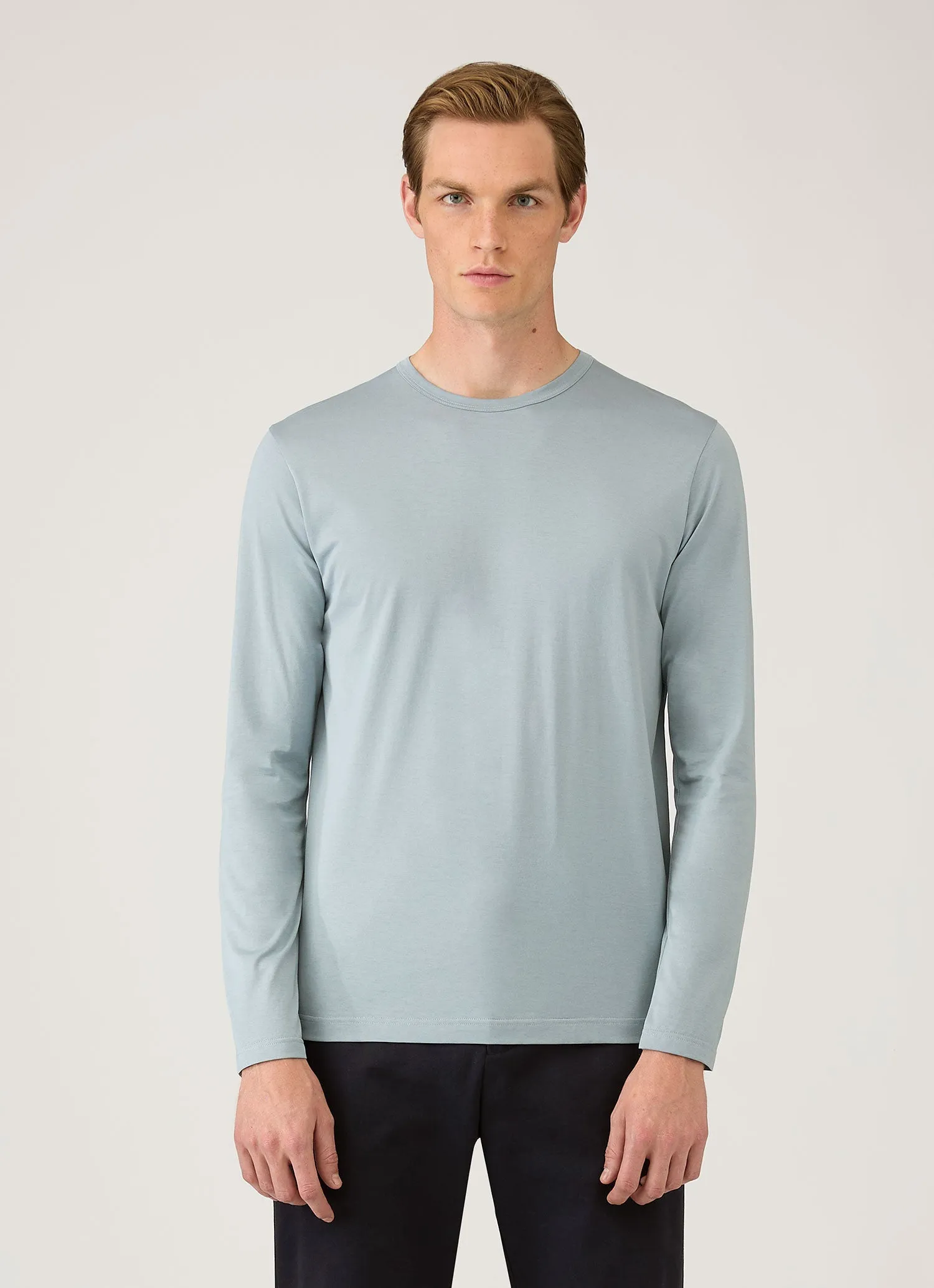 Men's Long Sleeve Classic T-shirt in Stone Blue sold by Sunspel product image thumbnail 2