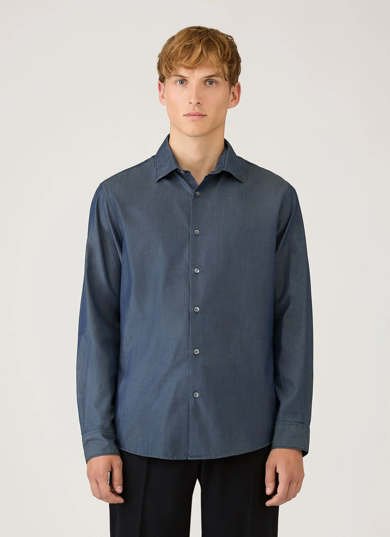Men's Sea Island Cotton Shirt in Indigo sold by Sunspel product image thumbnail 2