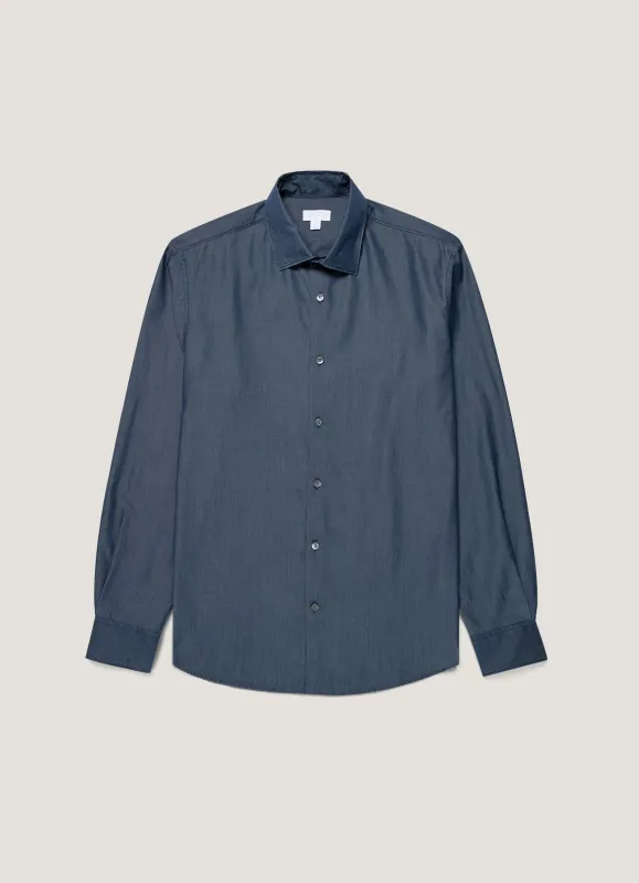 Men's Sea Island Cotton Shirt  in Indigo sold by Sunspel