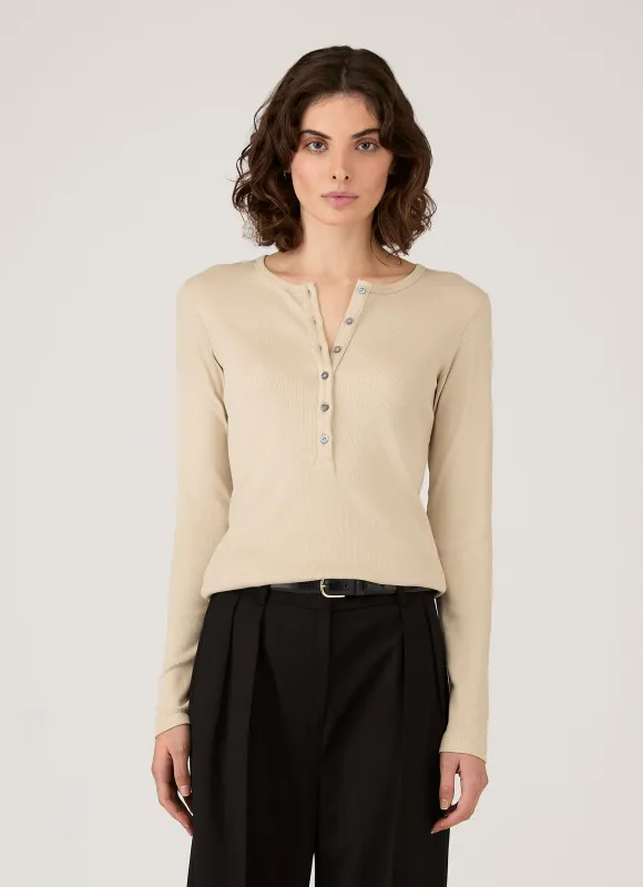 Women's Ribbed Henley in Hazelwood sold by Sunspel