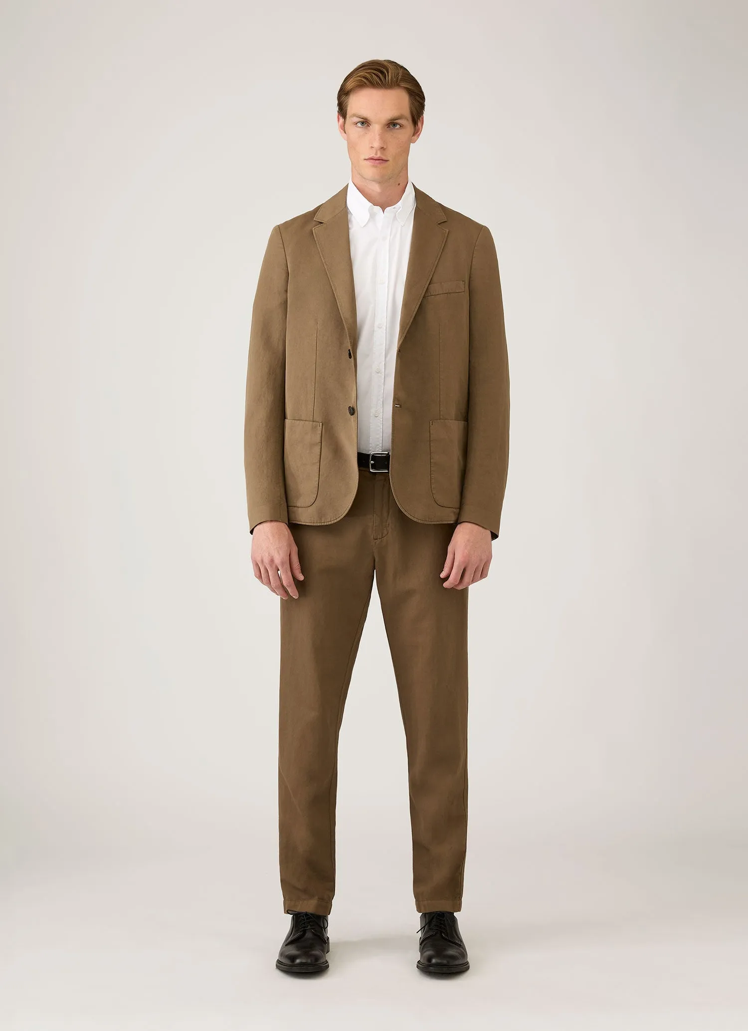Men's Cotton Linen Blazer in Dark Cedar sold by Sunspel product image thumbnail 3