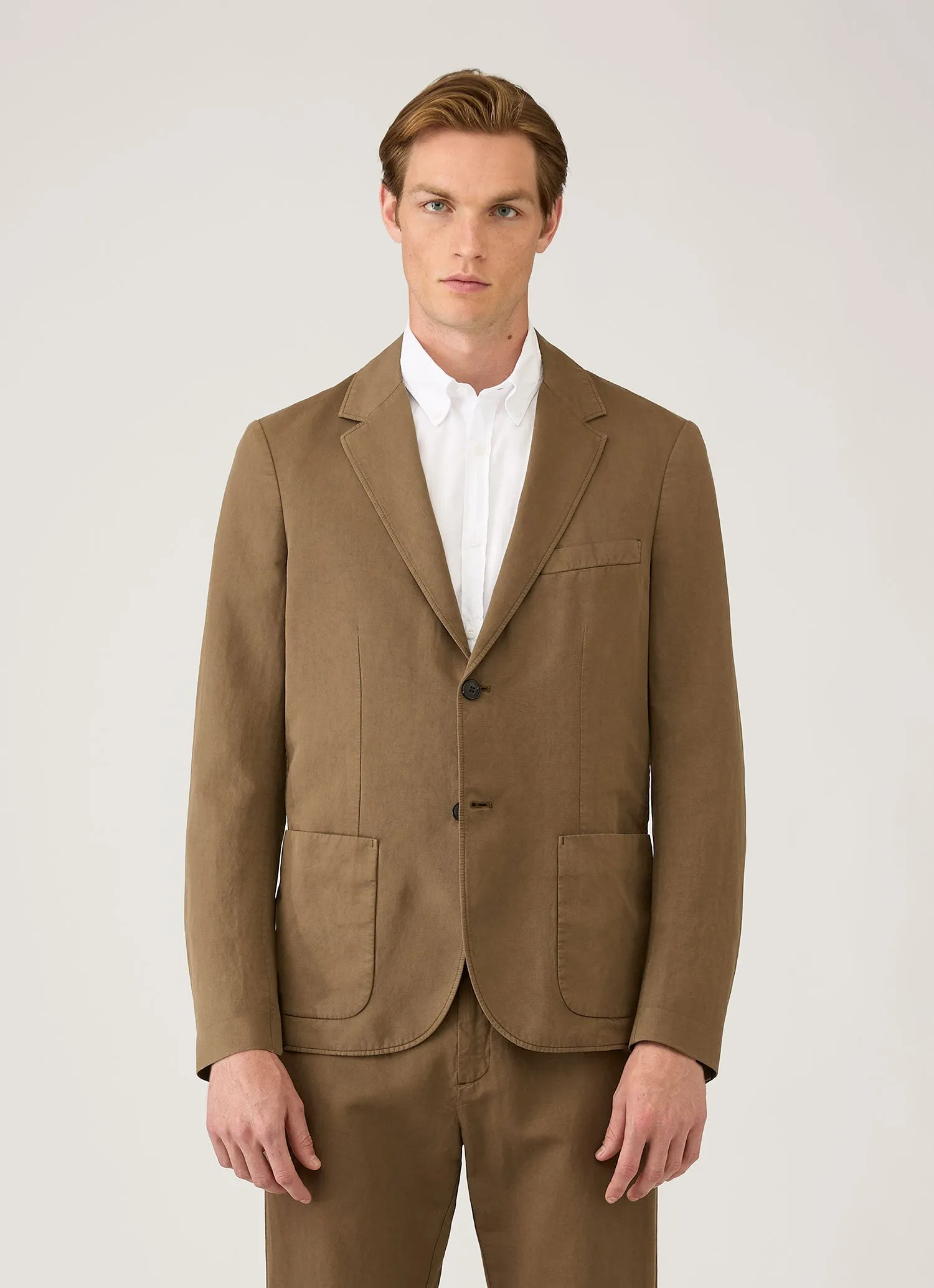Men's Cotton Linen Blazer in Dark Cedar sold by Sunspel product image thumbnail 2