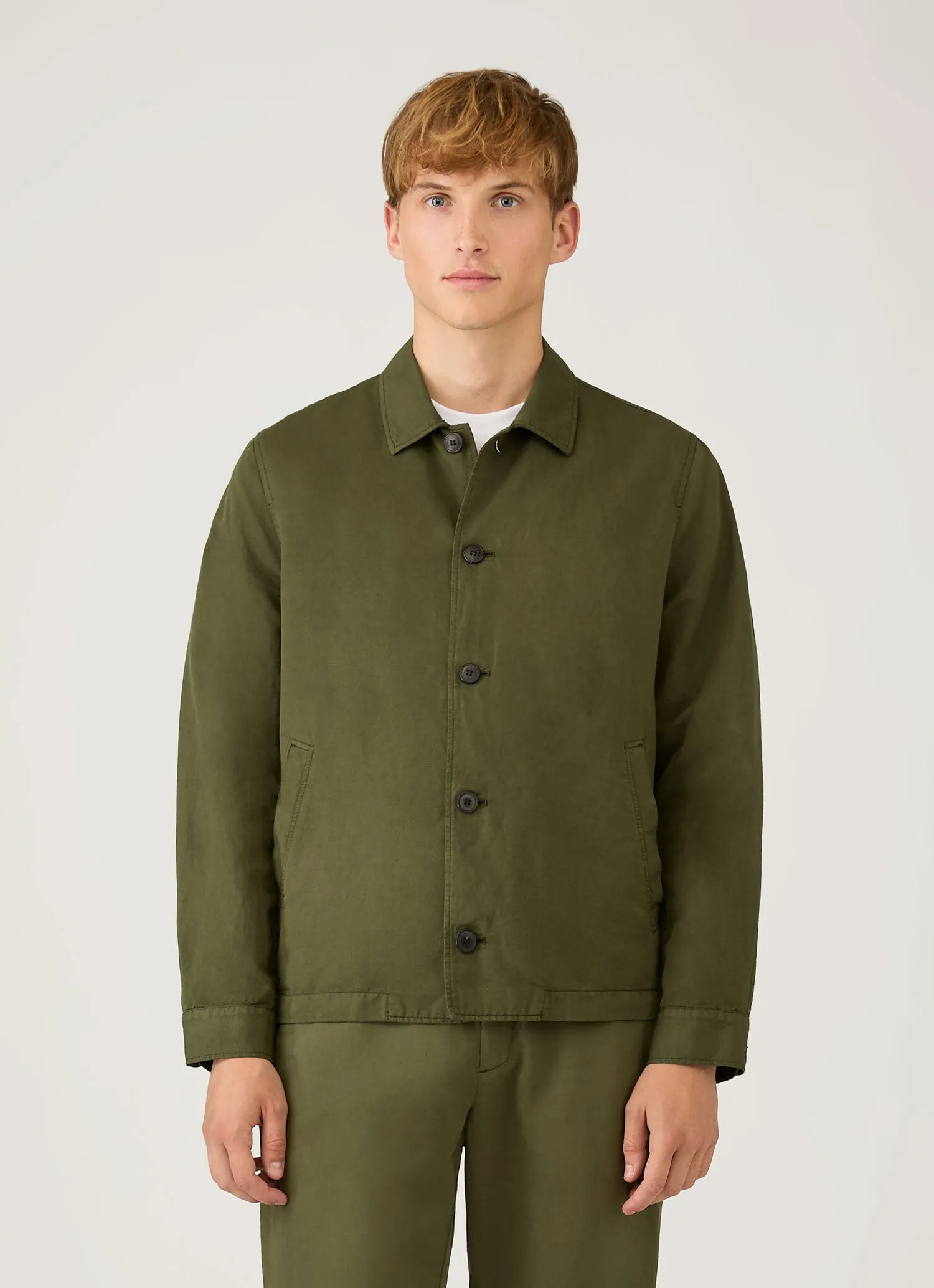 Men's Cotton Linen Jacket in Deep Olive sold by Sunspel product image thumbnail 2