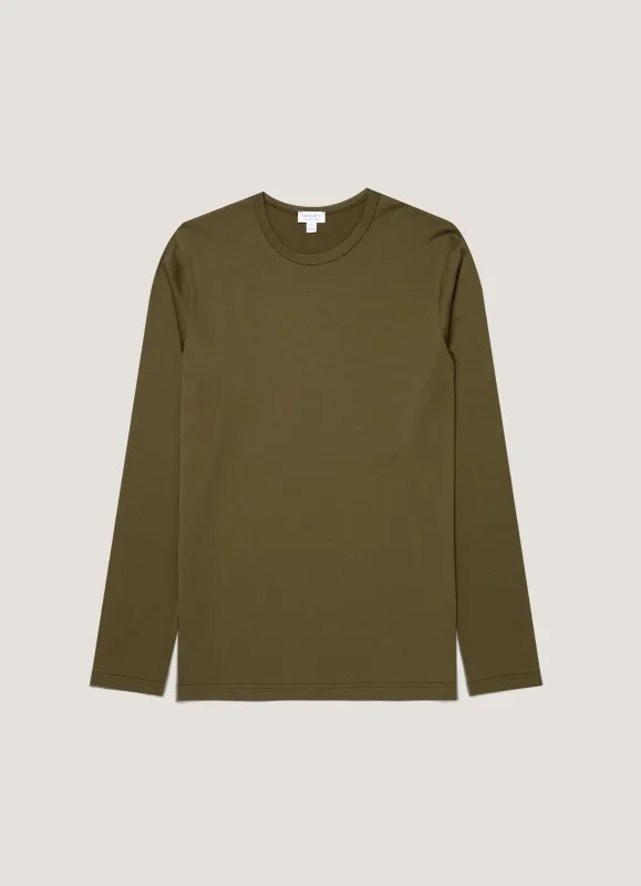 Men's Long Sleeve Classic T-shirt in Deep Olive sold by Sunspel