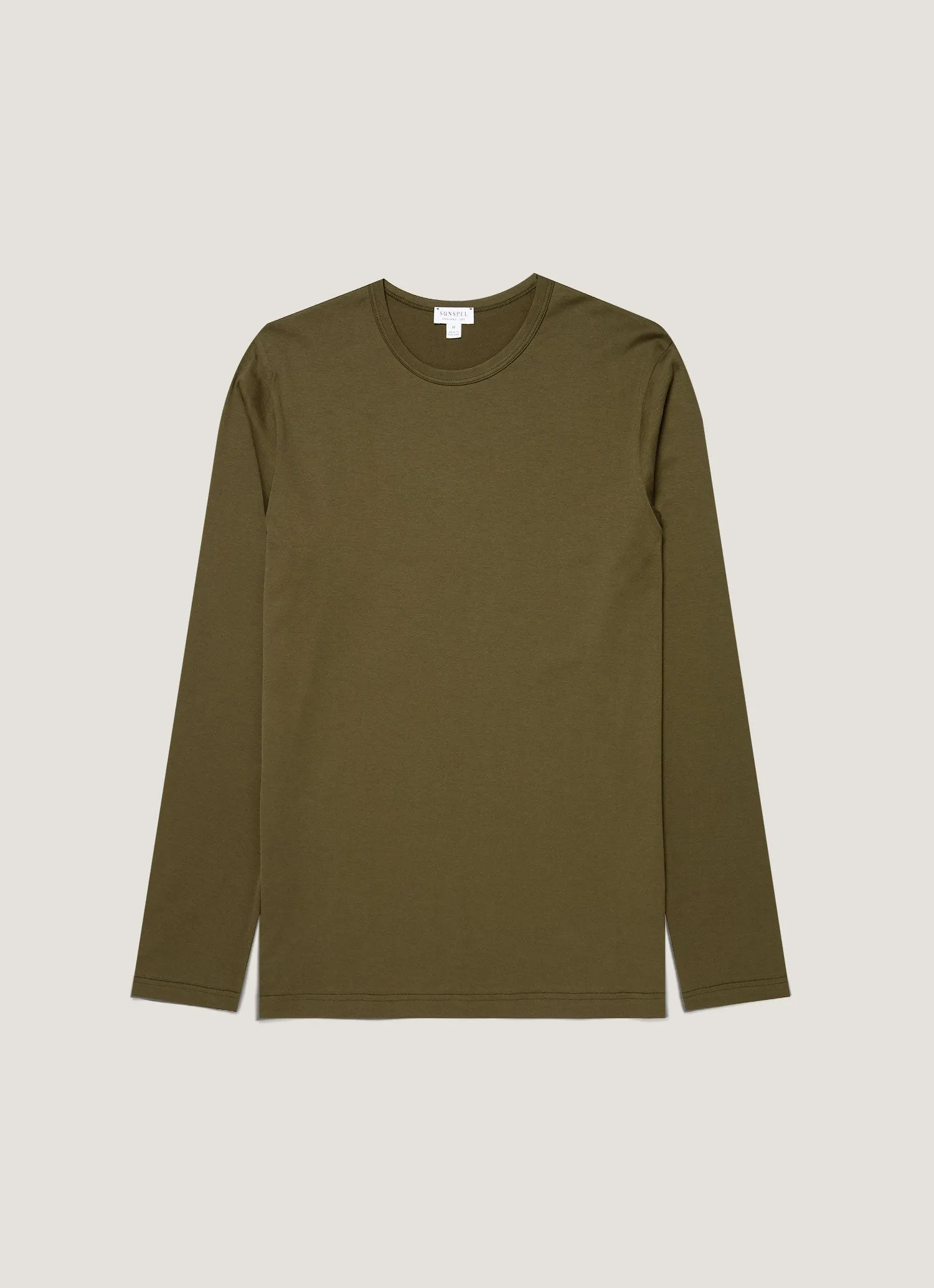 Men's Long Sleeve Classic T-shirt in Deep Olive sold by Sunspel