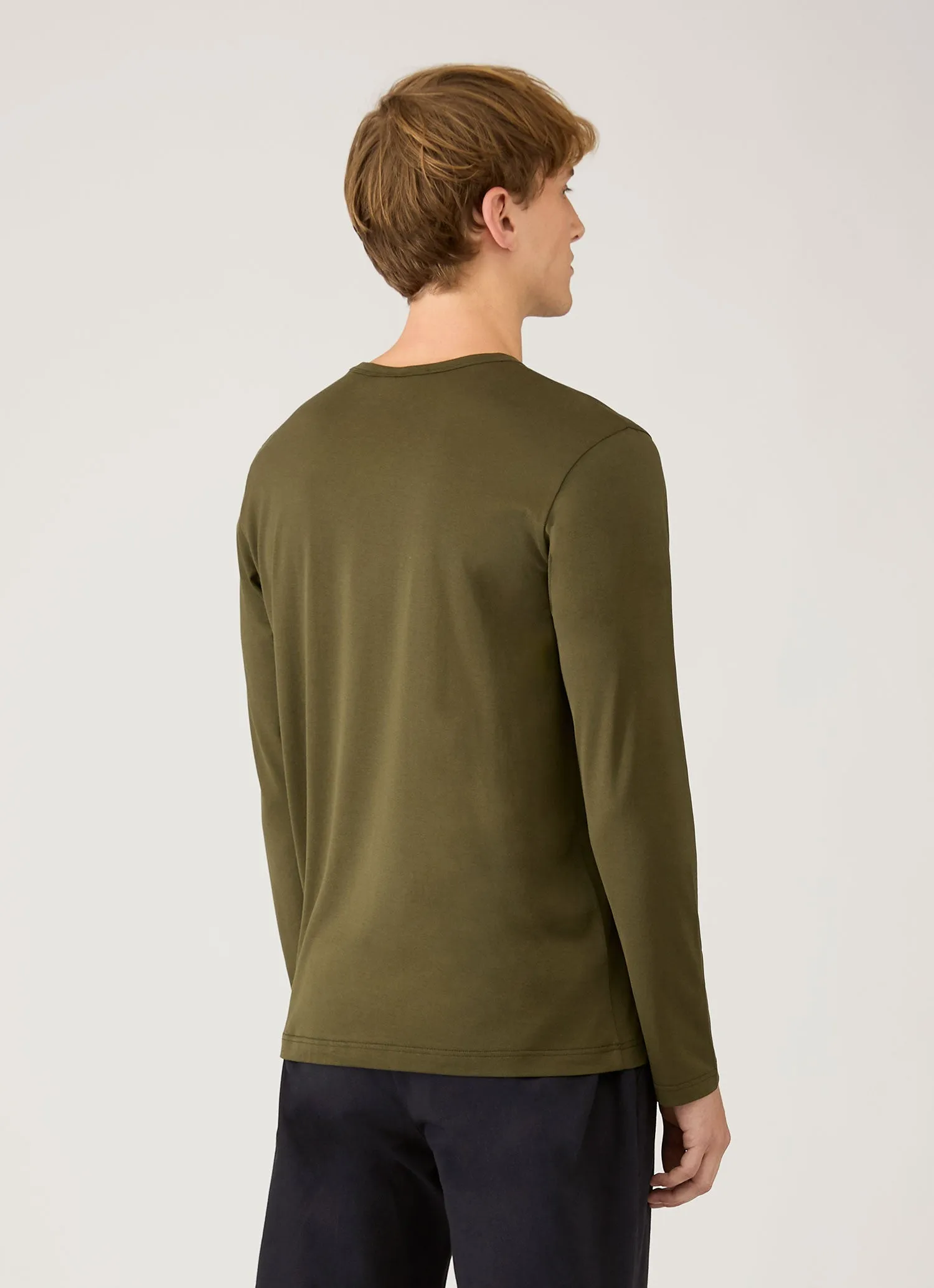 Men's Long Sleeve Classic T-shirt in Deep Olive sold by Sunspel product image thumbnail 5