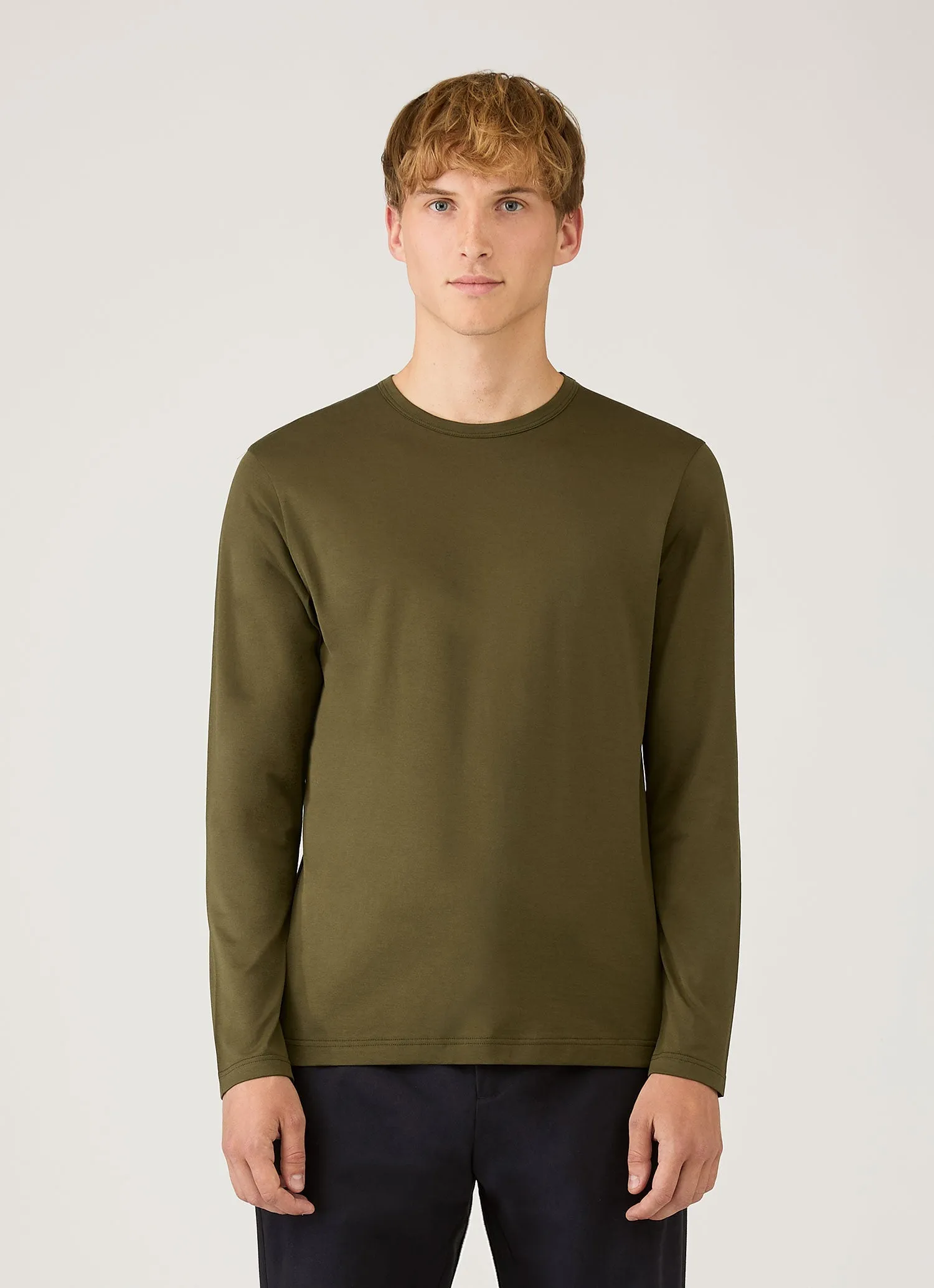 Men's Long Sleeve Classic T-shirt in Deep Olive sold by Sunspel product image thumbnail 2