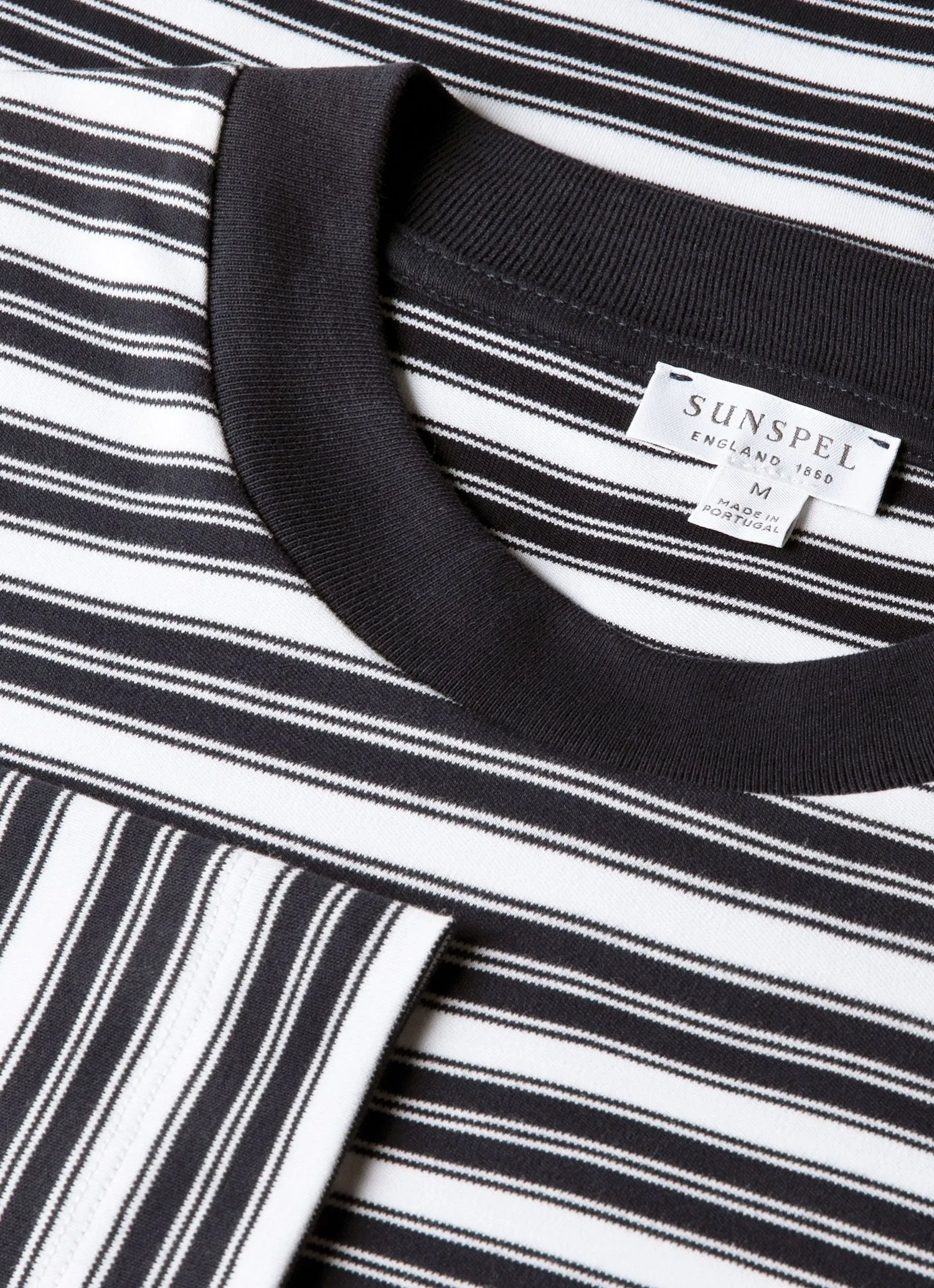 Men's Long Sleeve Heavyweight T-shirt in White/Navy sold by Sunspel product image thumbnail 4