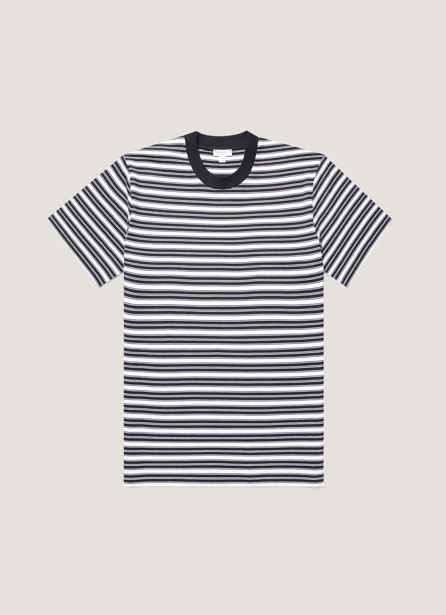 Men's Relaxed Fit Heavyweight T-shirt in White/Navy sold by Sunspel