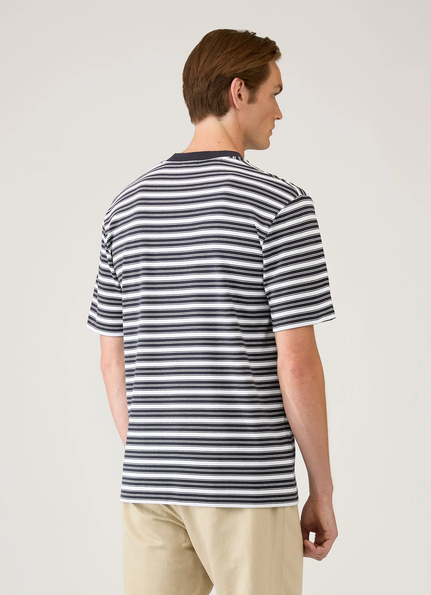 Men's Relaxed Fit Heavyweight T-shirt in White/Navy sold by Sunspel product image thumbnail 5