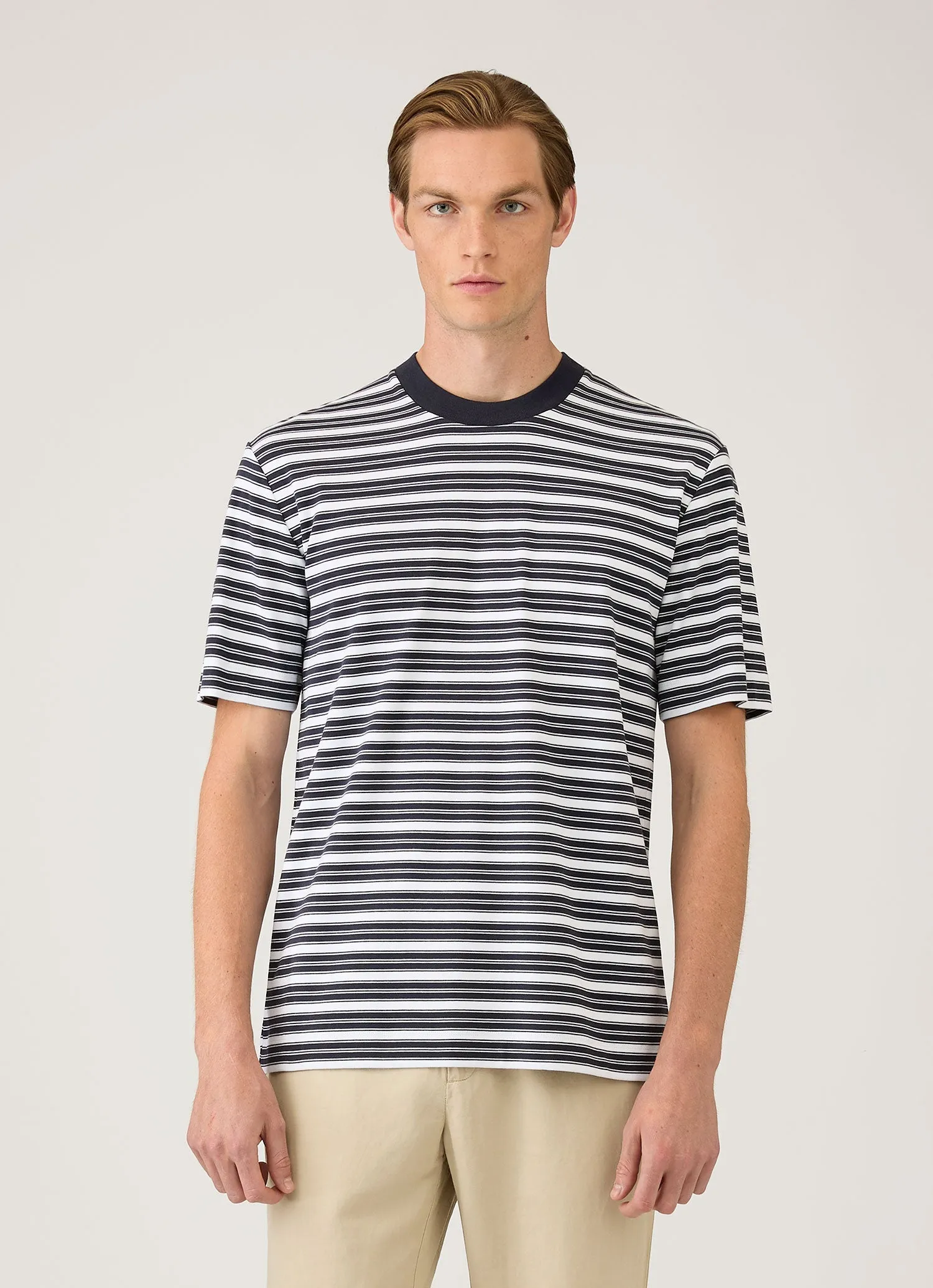 Men's Relaxed Fit Heavyweight T-shirt in White/Navy sold by Sunspel product image thumbnail 2