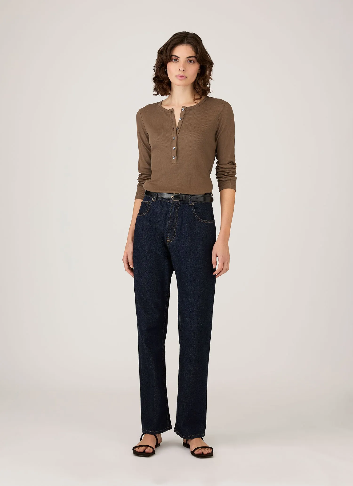 Women's Ribbed Henley in Dark Cedar sold by Sunspel product image thumbnail 2